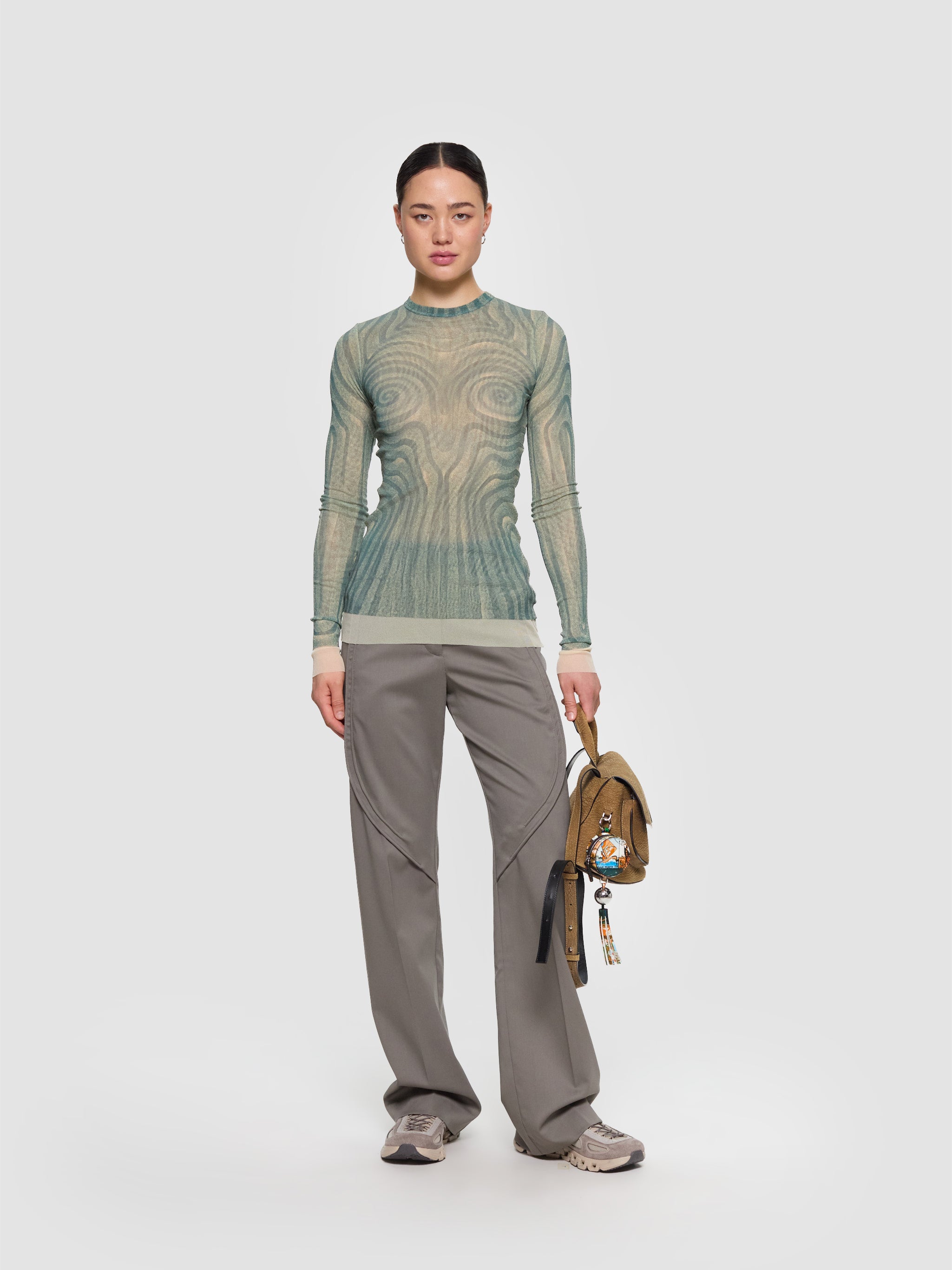 Mesh Long Sleeved "Spiral" Top in Aqua