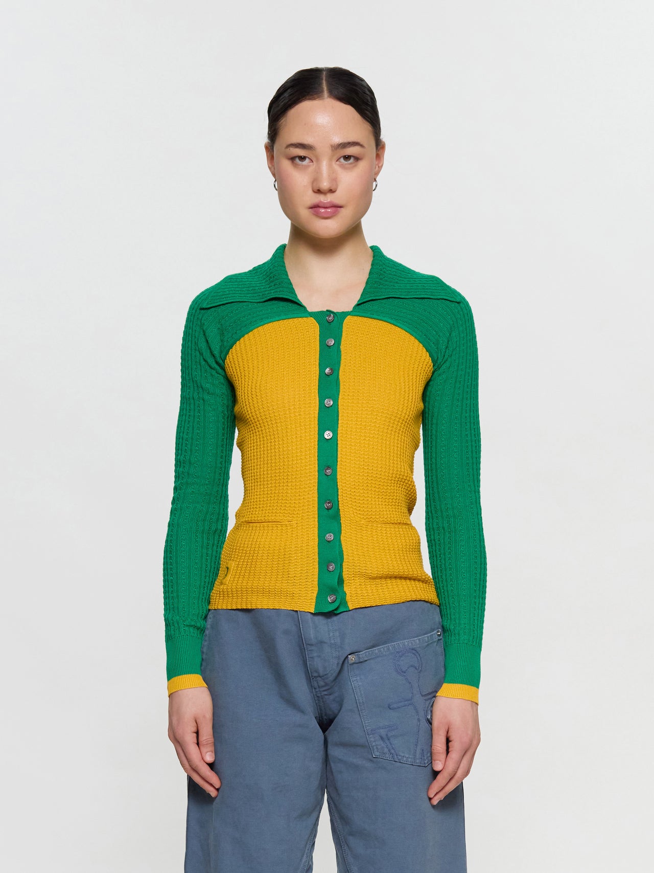 Rover Knit Cardigan in Sunflower Yellow & Green