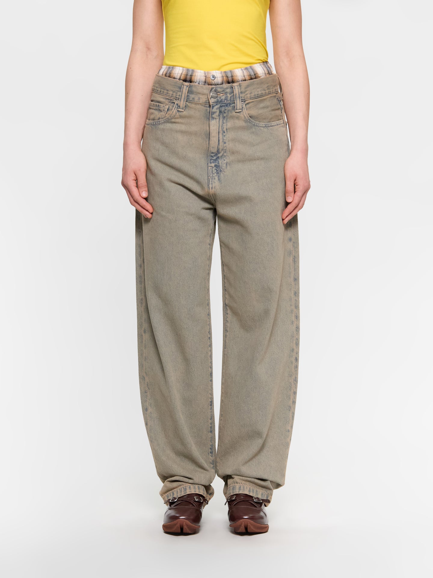 Landon Pants in Blue & Leather