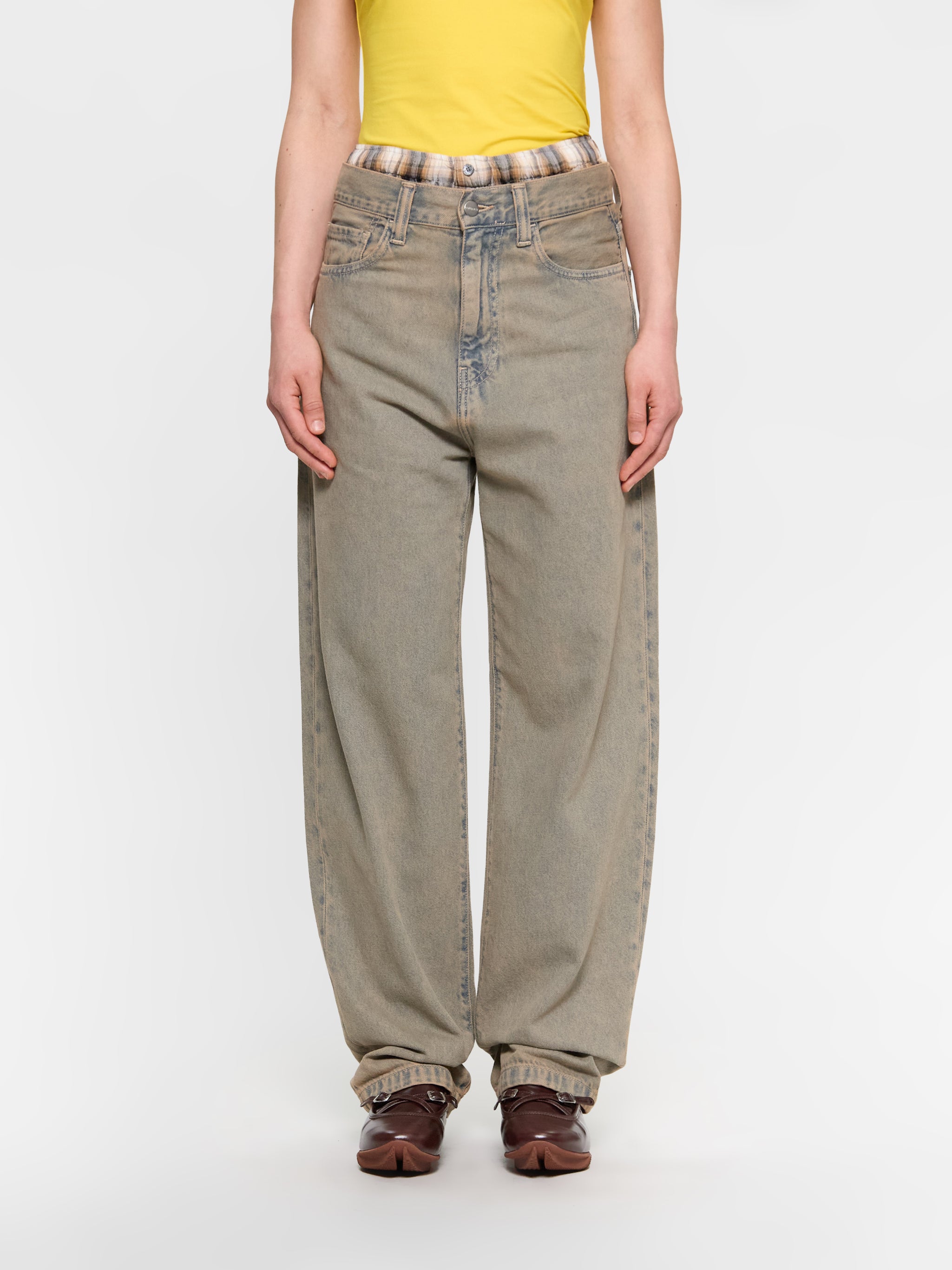 Landon Pants in Blue & Leather