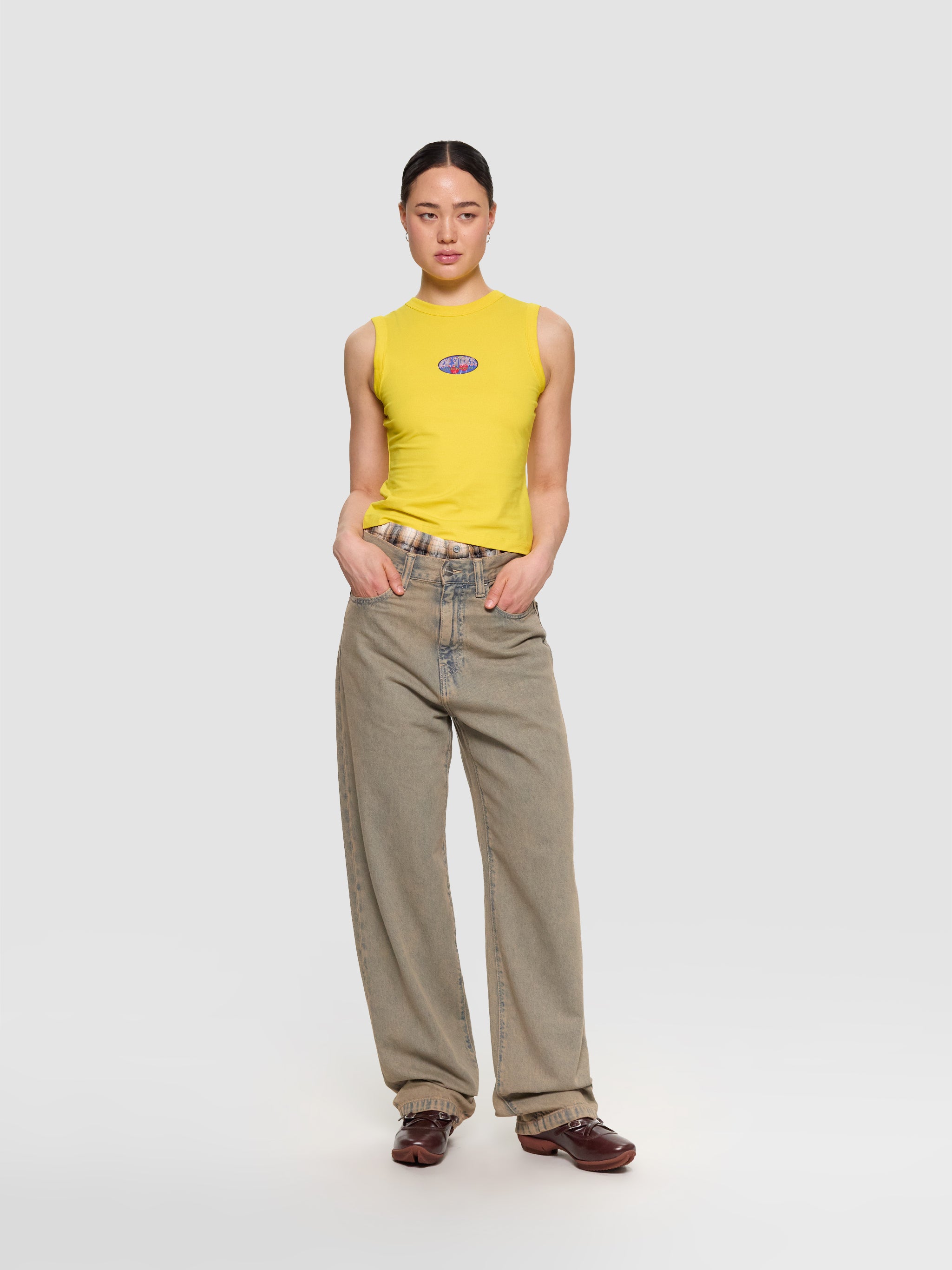 Landon Pants in Blue & Leather