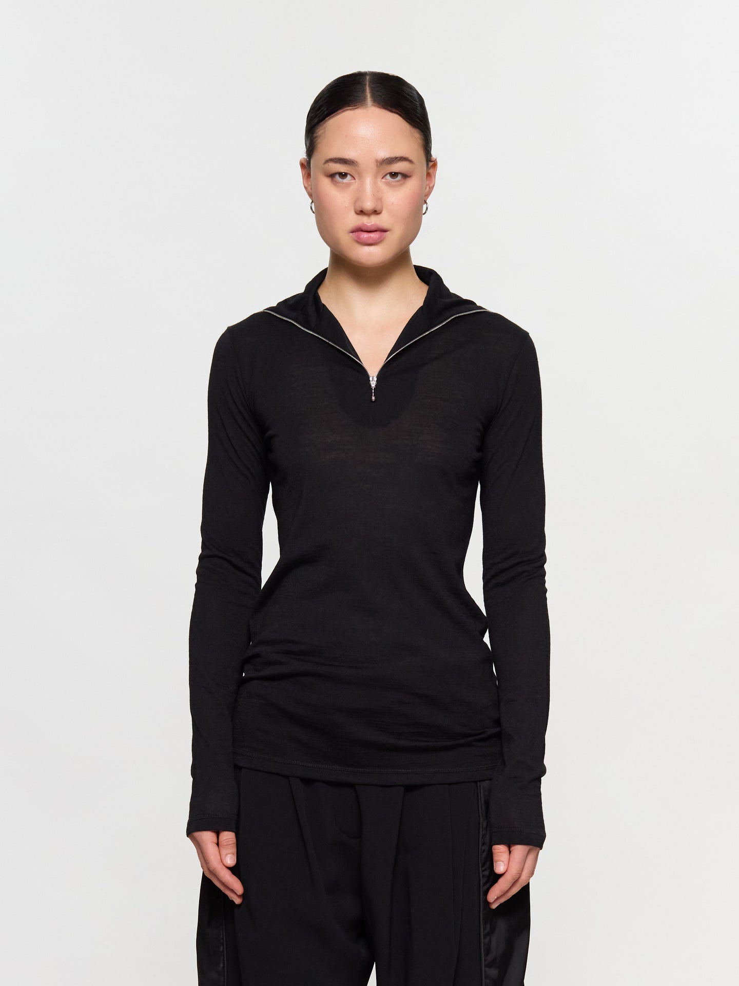 Long Sleeve Zip Turtleneck in Black