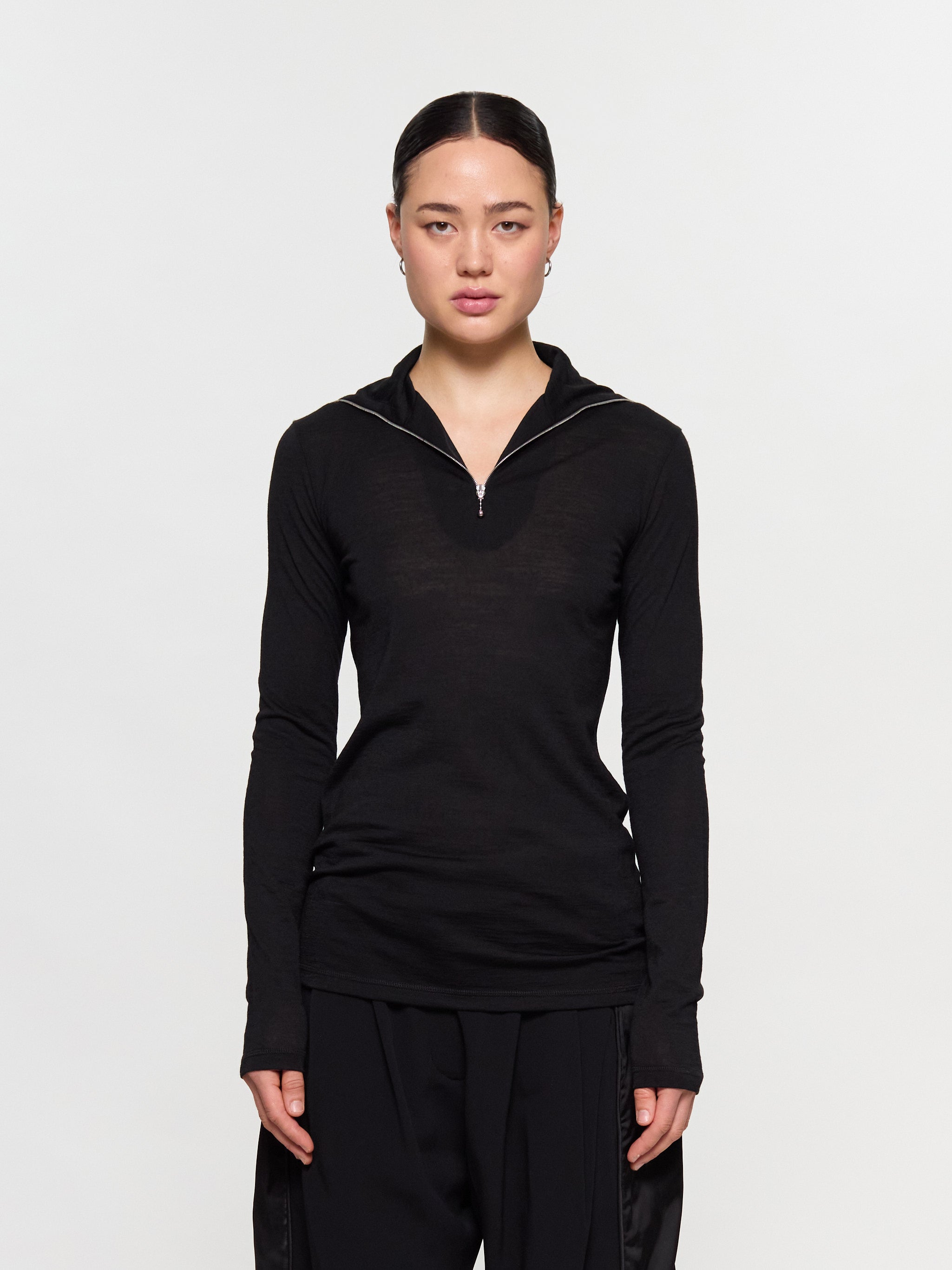 Long Sleeve Zip Turtleneck in Black