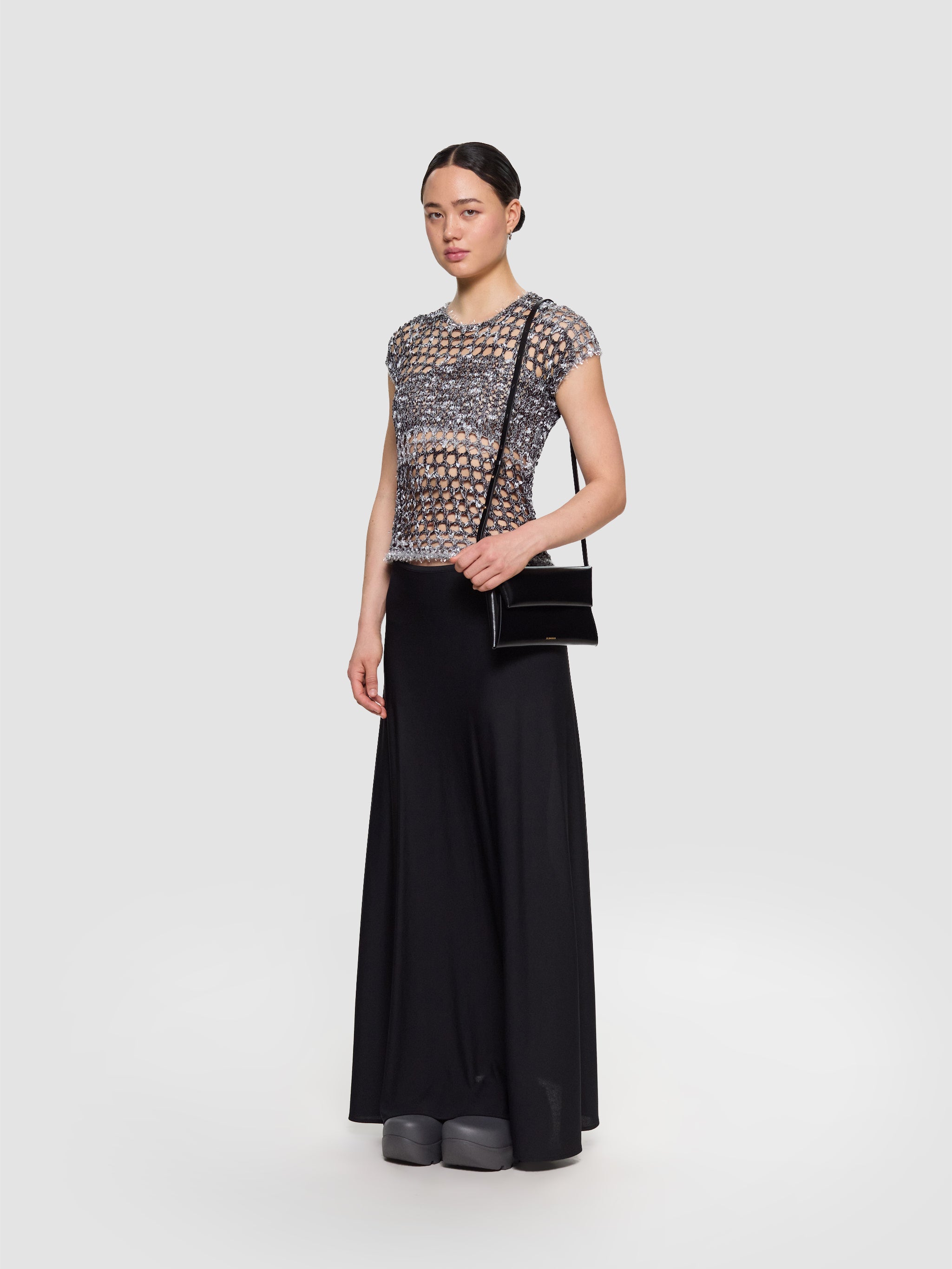 Flared Midi Skirt in Black
