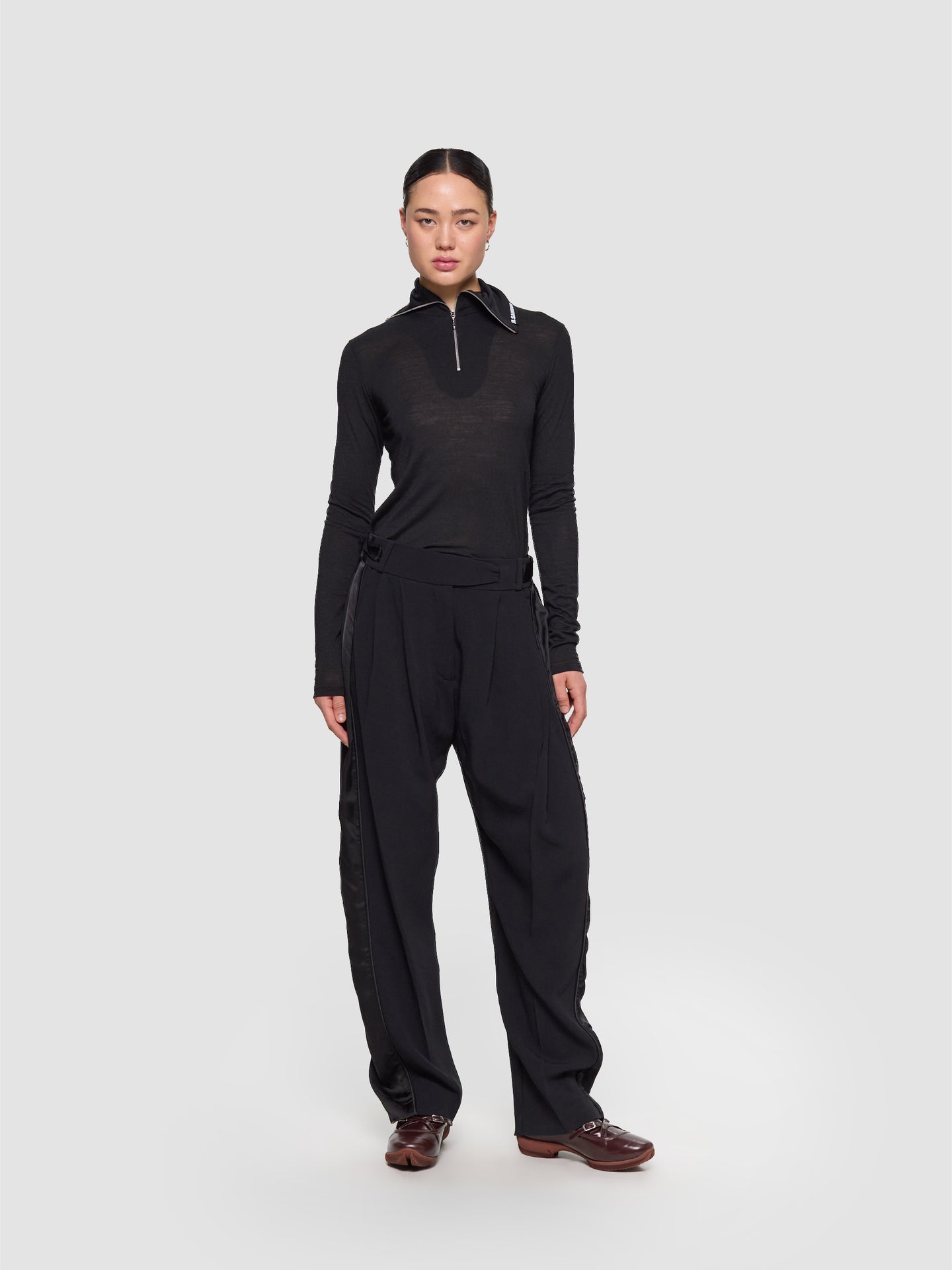 Long Sleeve Zip Turtleneck in Black