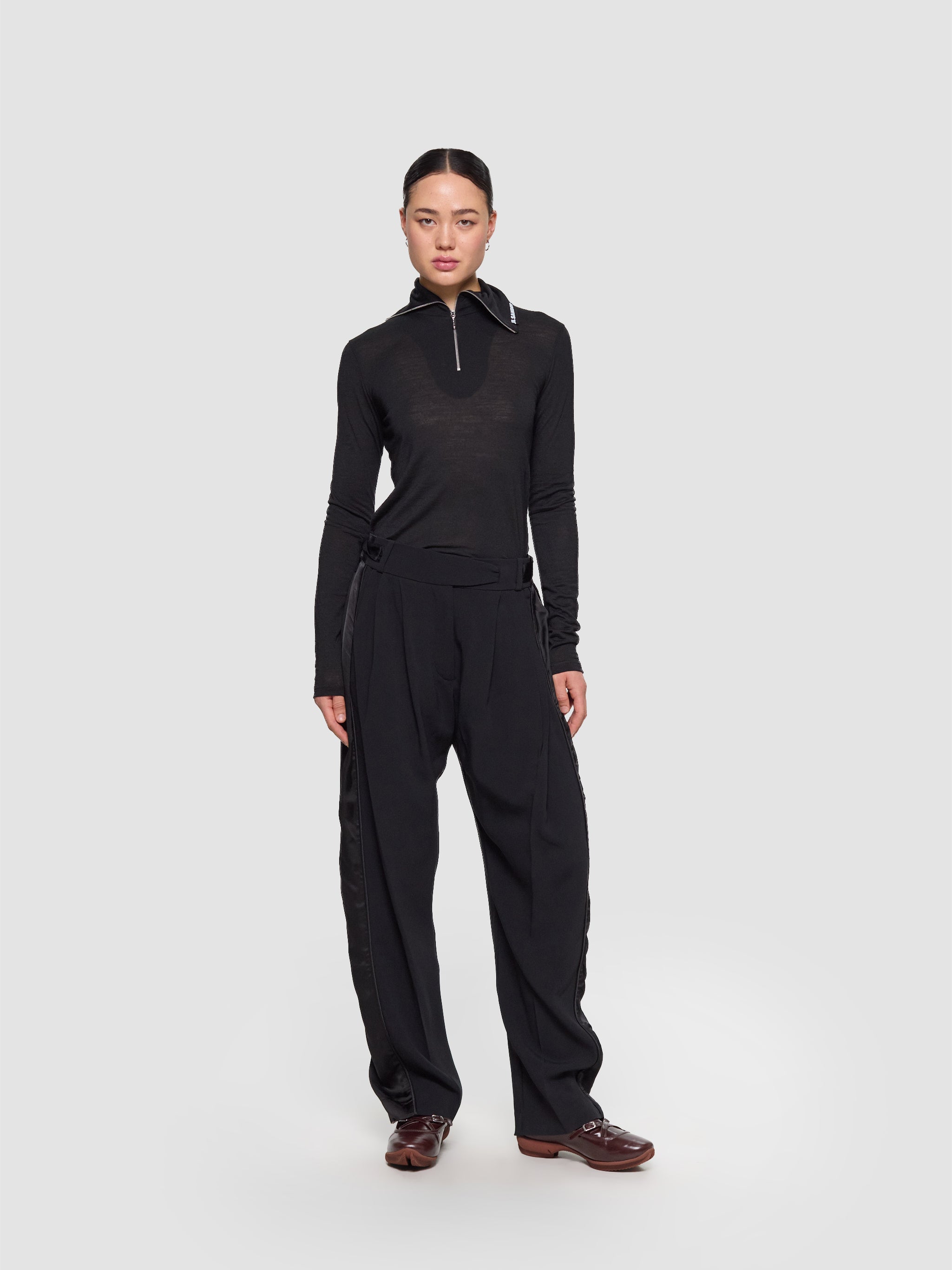Long Sleeve Zip Turtleneck in Black