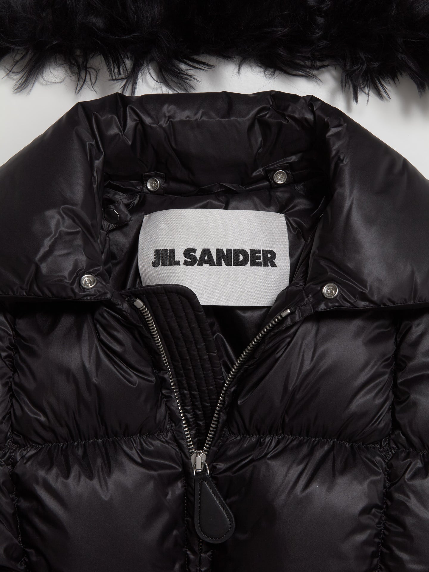 Down Puffer Jacket with Fur Collar in Black