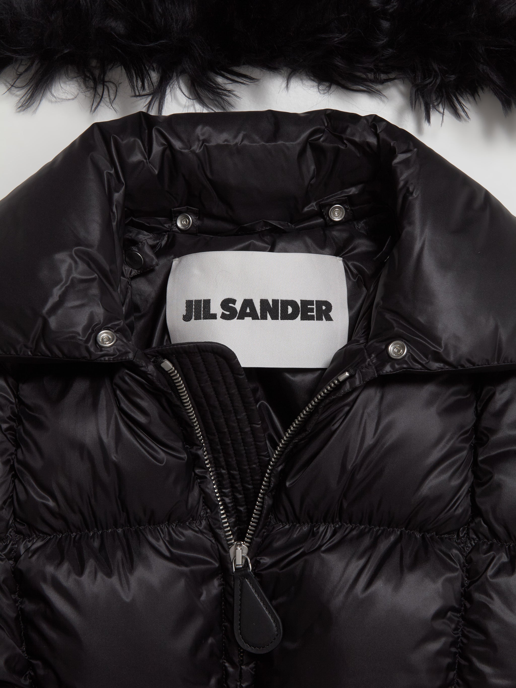 Down Puffer Jacket with Fur Collar in Black
