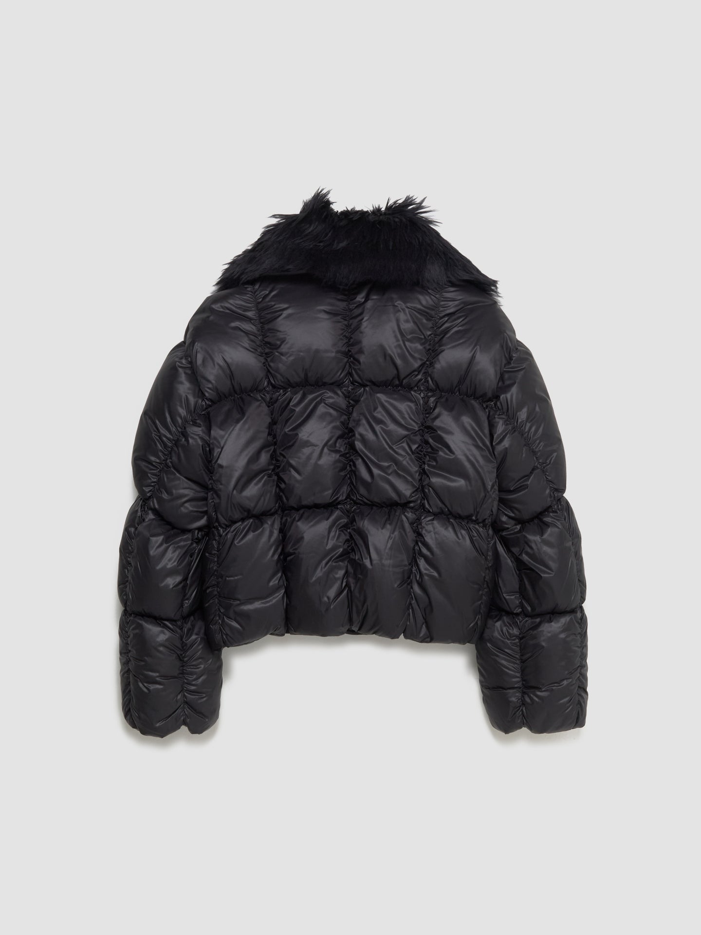 Down Puffer Jacket with Fur Collar in Black