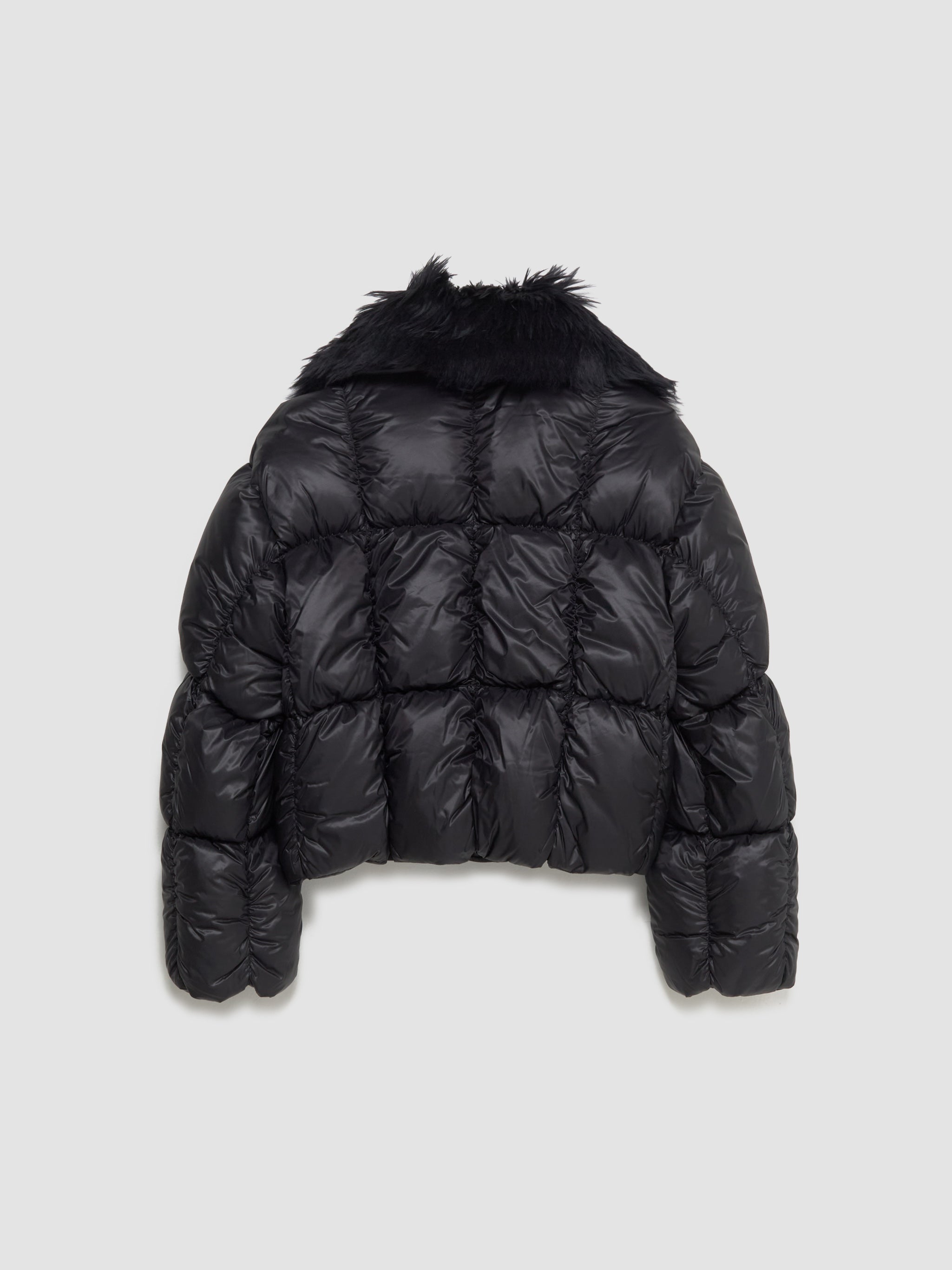 Down Puffer Jacket with Fur Collar in Black