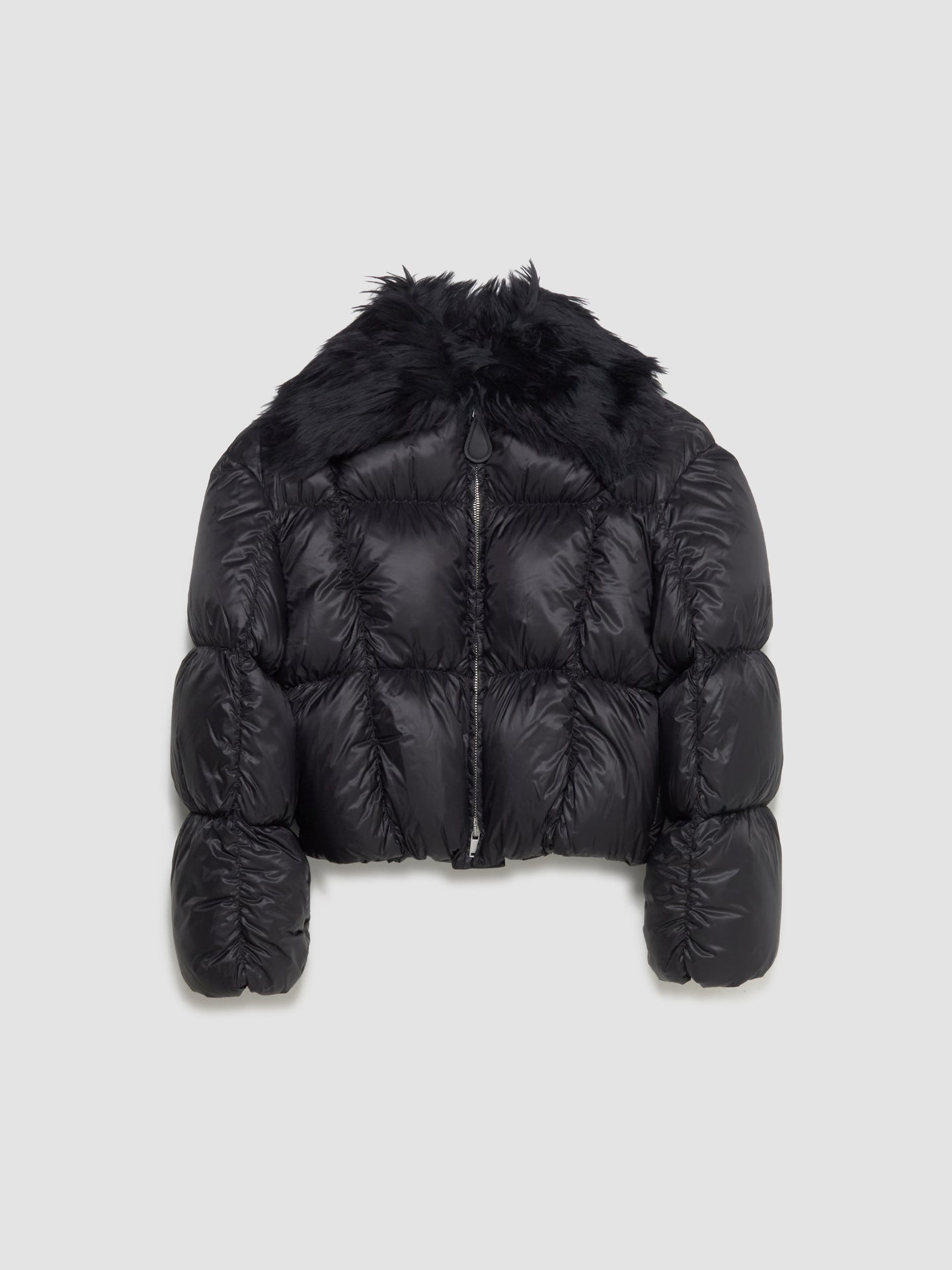 Down Puffer Jacket with Fur Collar in Black