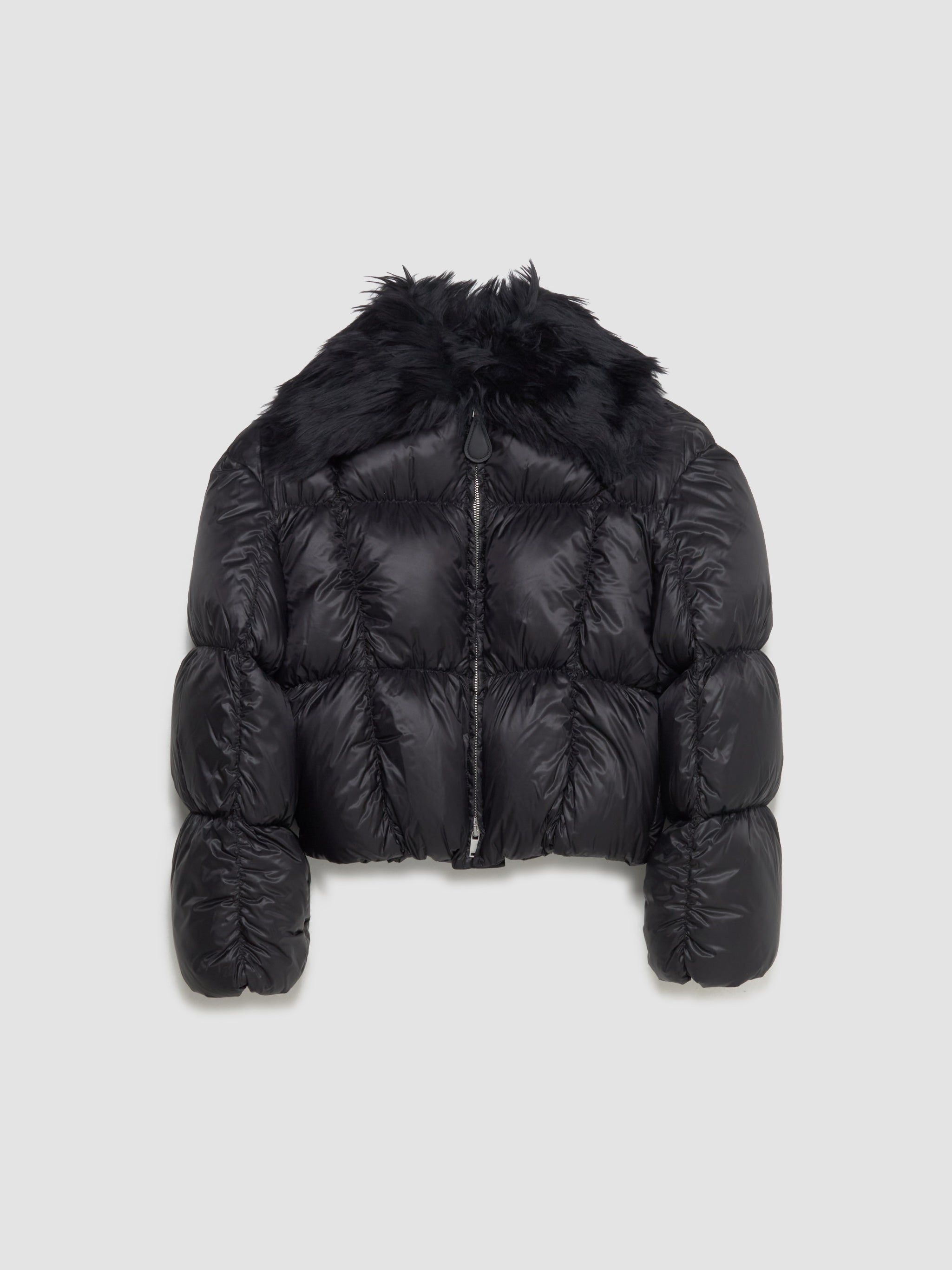 Down Puffer Jacket with Fur Collar in Black