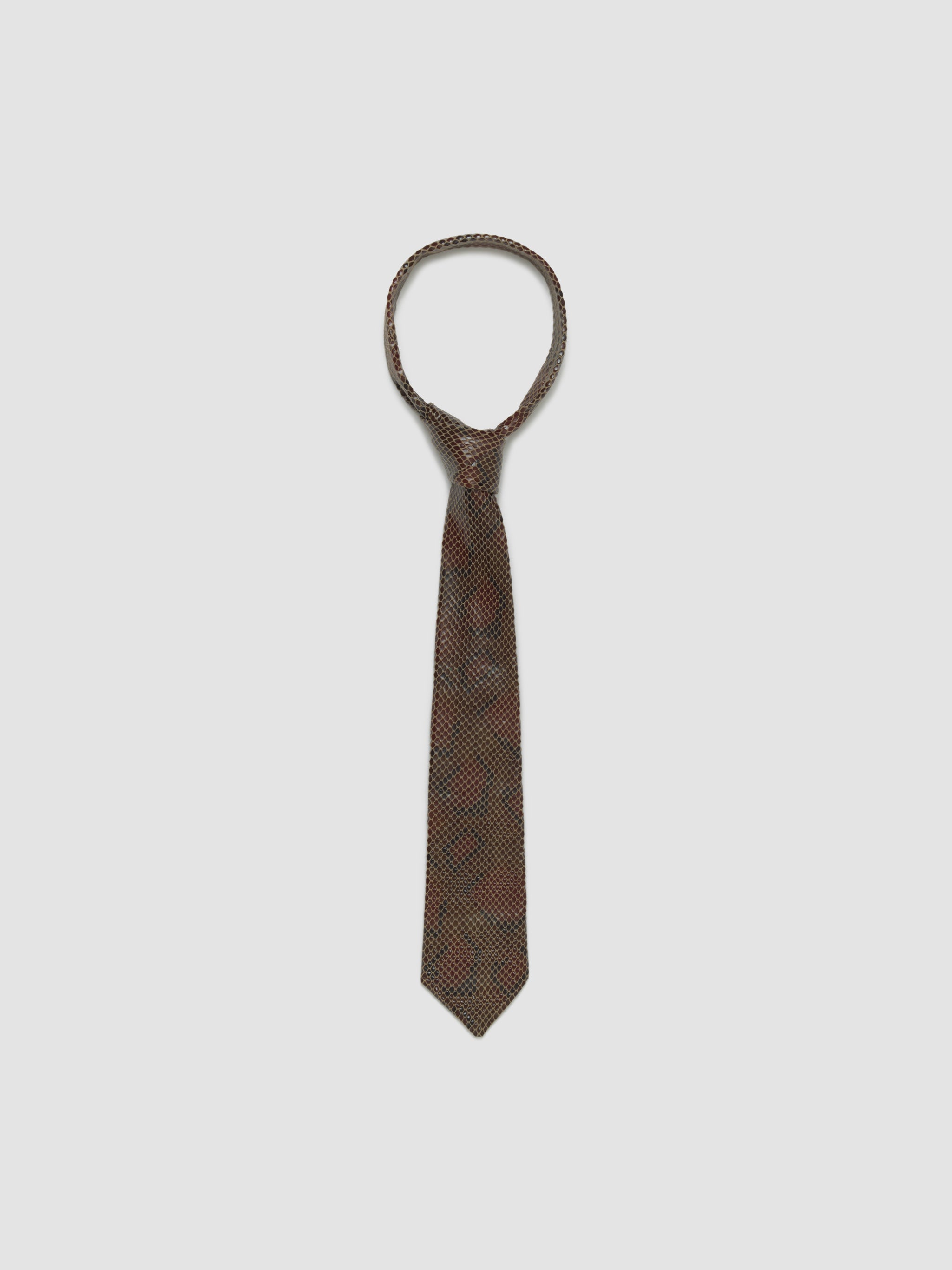 Leather Tie in Brown Snake