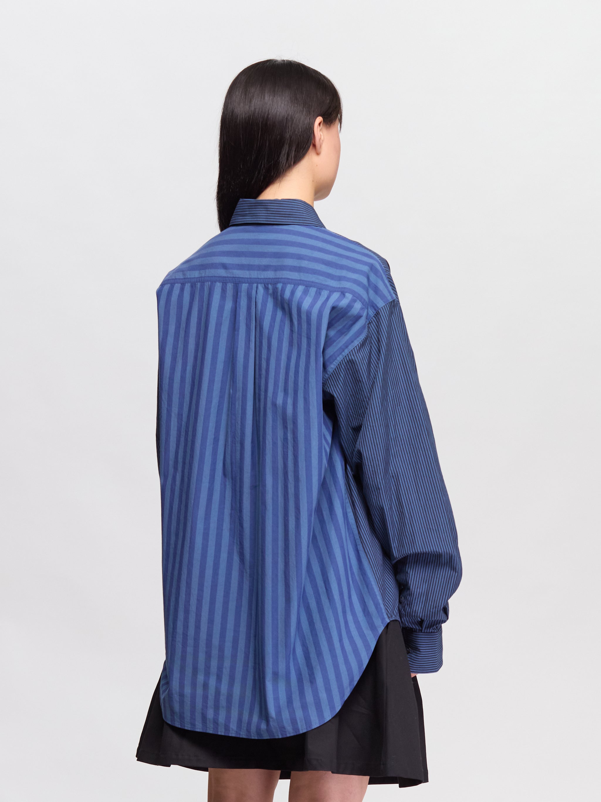 Patchwork Striped Shirt in Navy
