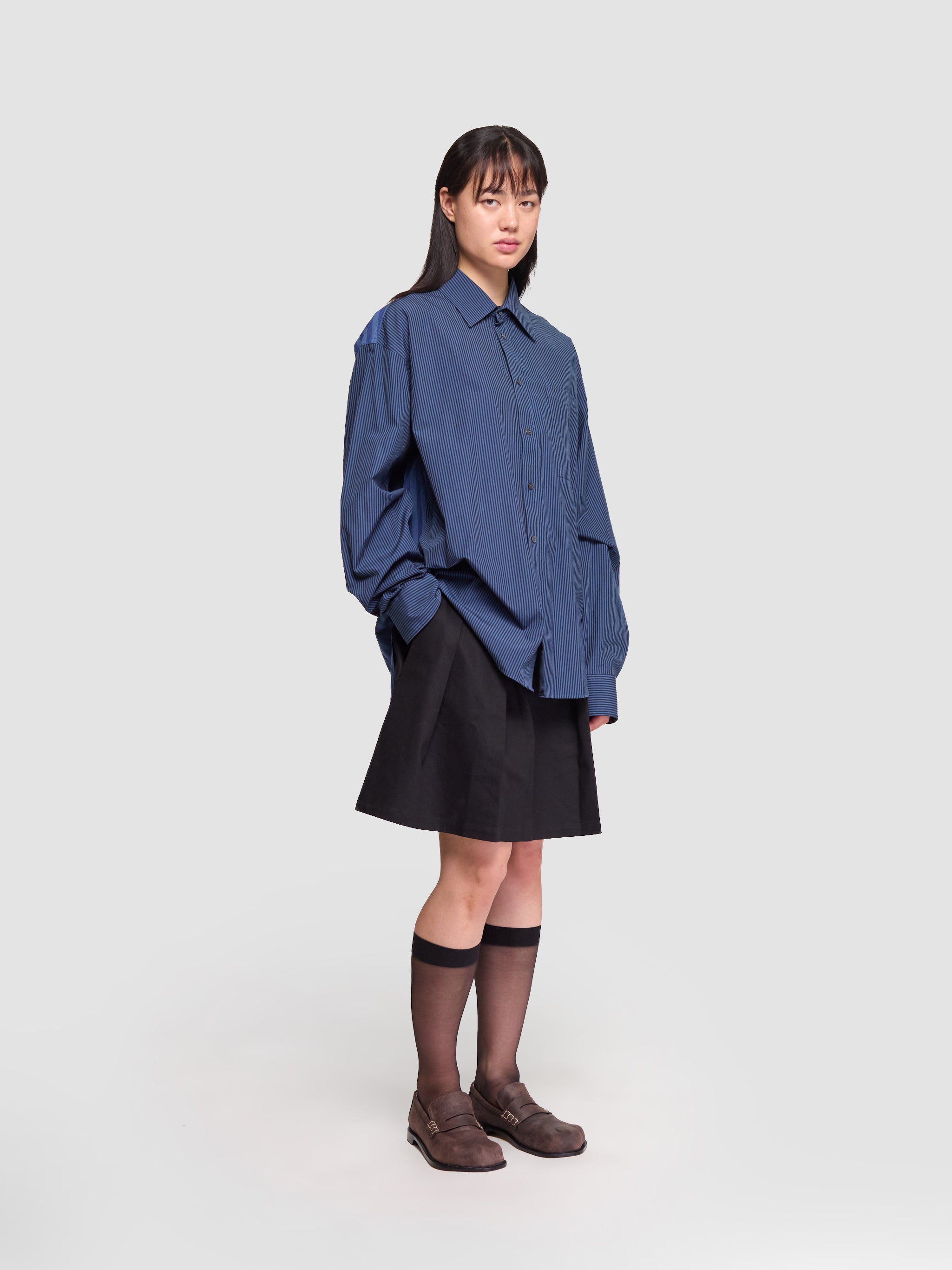 Patchwork Striped Shirt in Navy