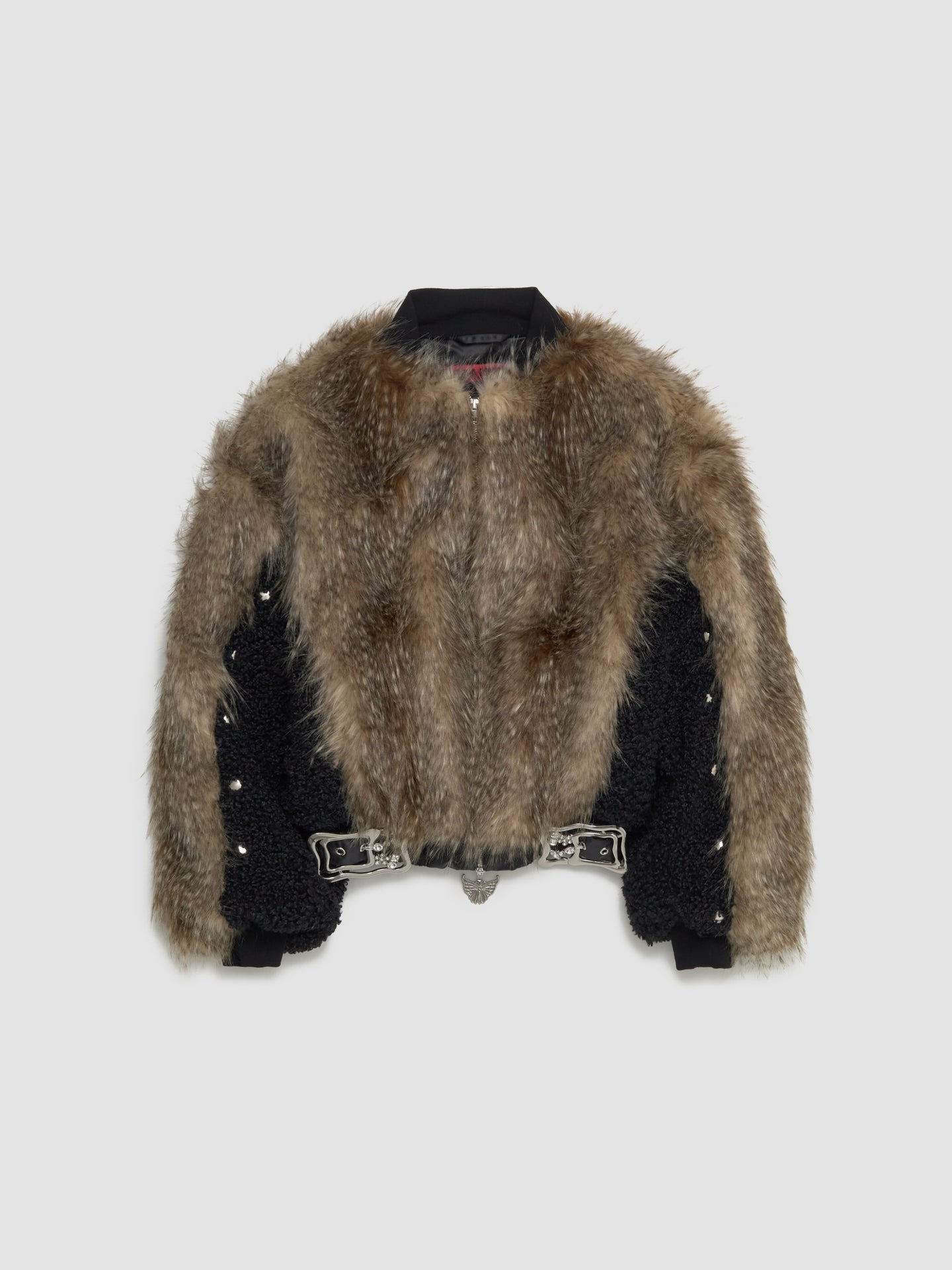 French Kiss Faux Fur Bomber Jacket in Brown