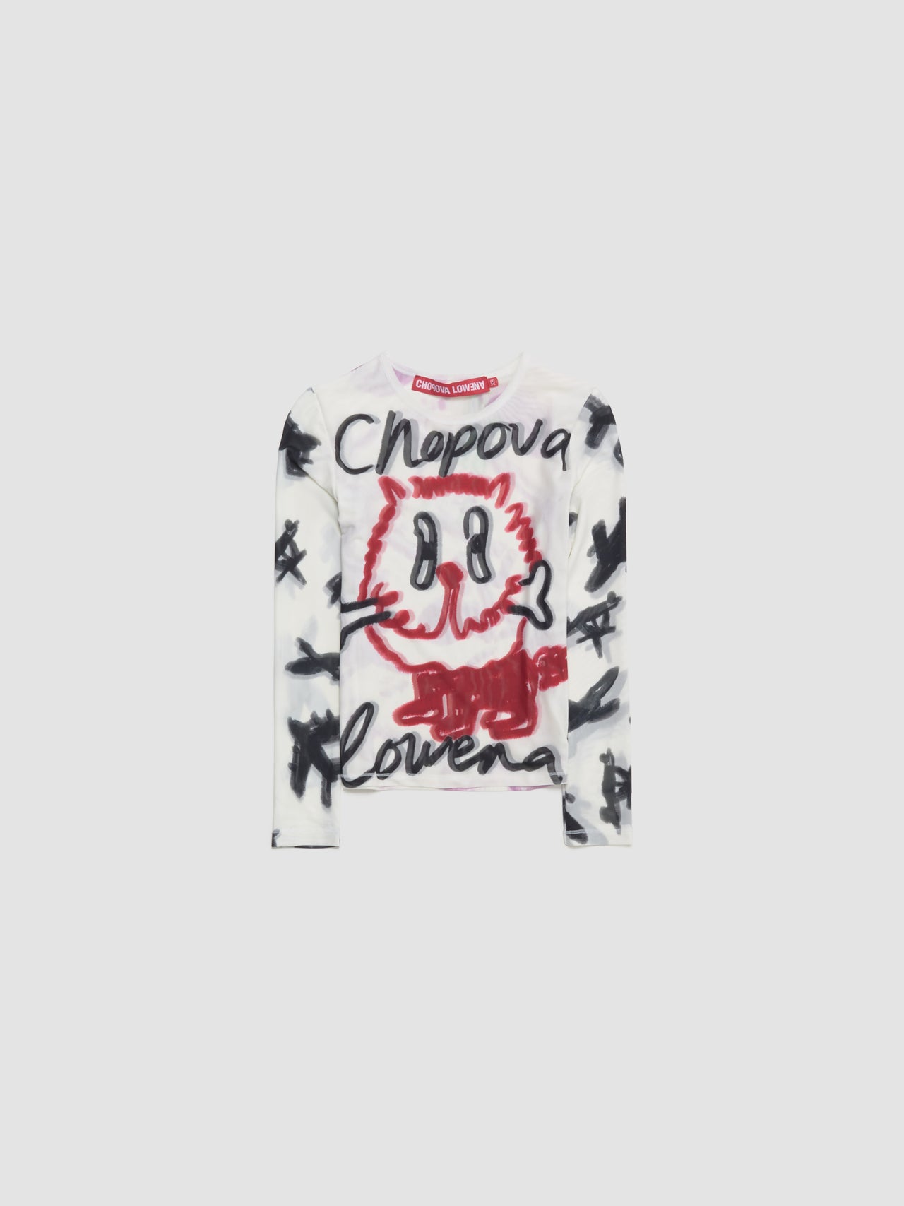 Bone Long Sleeve Fitted Mesh Top in White