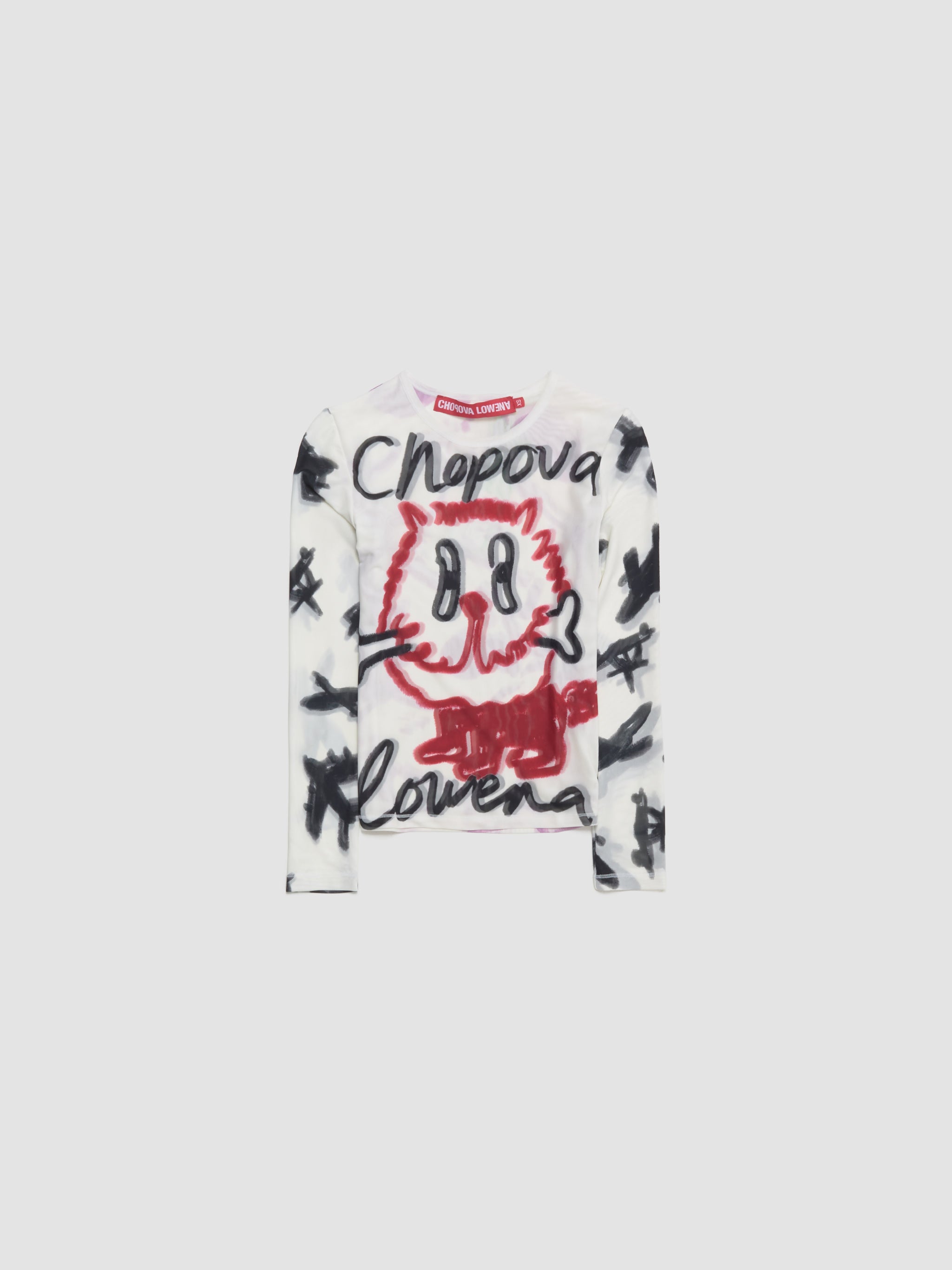 Bone Long Sleeve Fitted Mesh Top in White