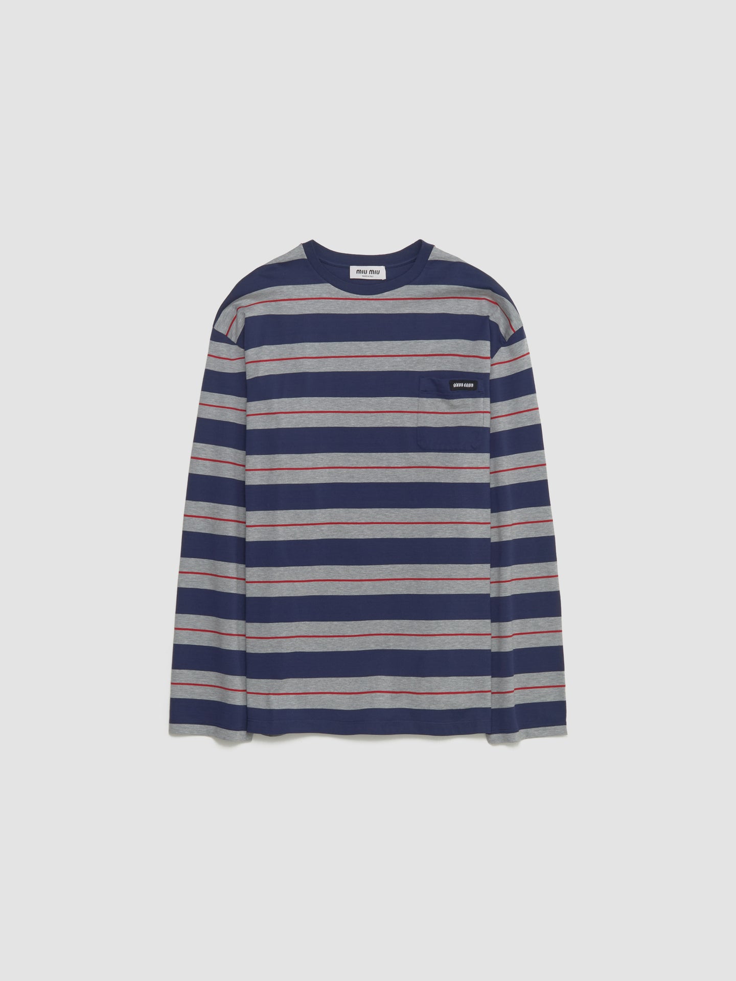Long-Sleeved Cotton Jersey T-Shirt in Grey & Navy Blue