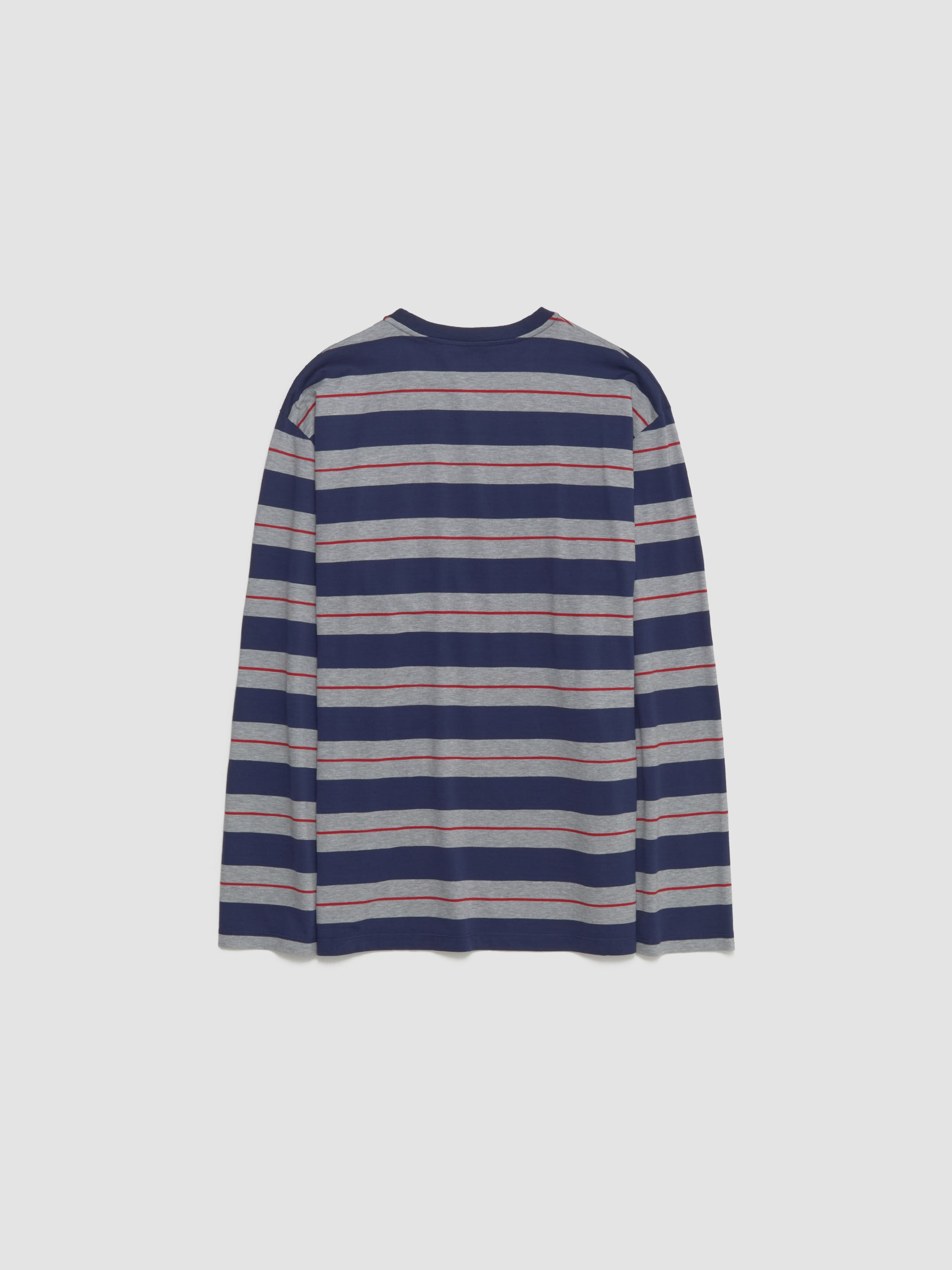 Long-Sleeved Cotton Jersey T-Shirt in Grey & Navy Blue