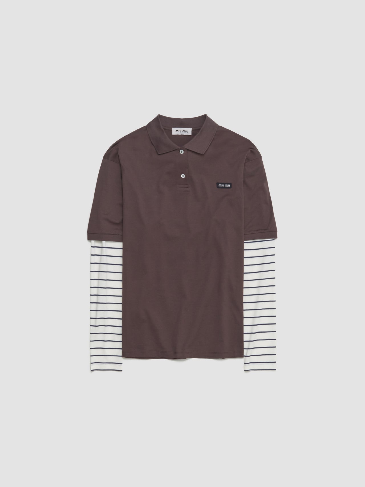 Jersey Polo Shirt in Cocoa Brown & Blue & Chalk White