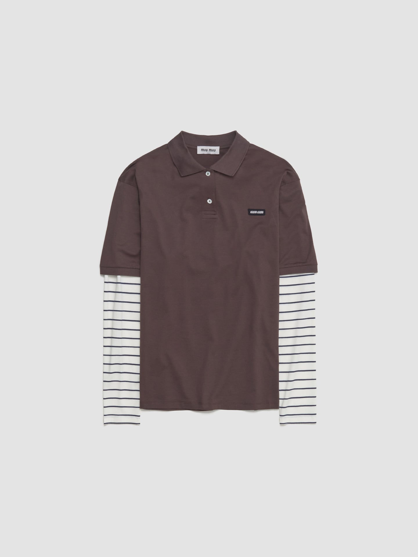 Jersey Polo Shirt in Cocoa Brown & Blue & Chalk White