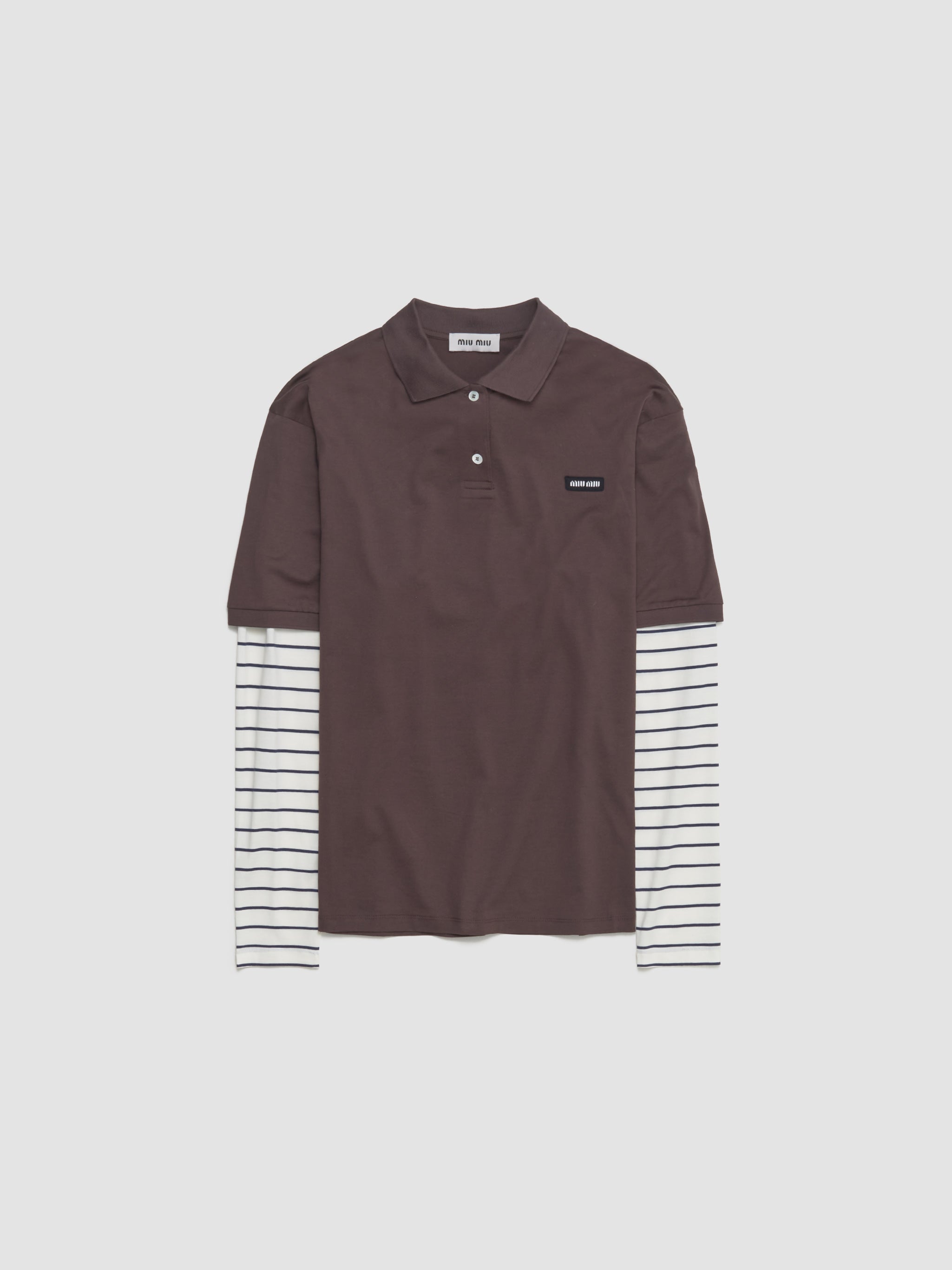 Jersey Polo Shirt in Cocoa Brown & Blue & Chalk White
