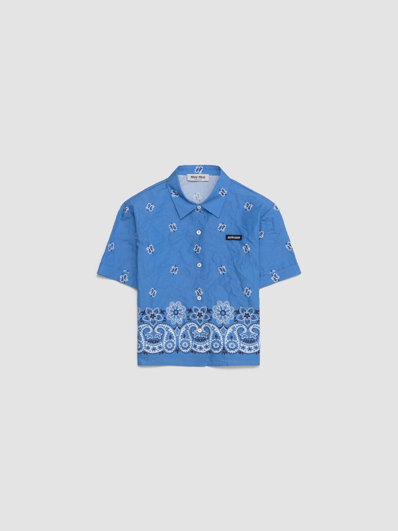 Rough Poplin Shirt with Print in Light Blue & White