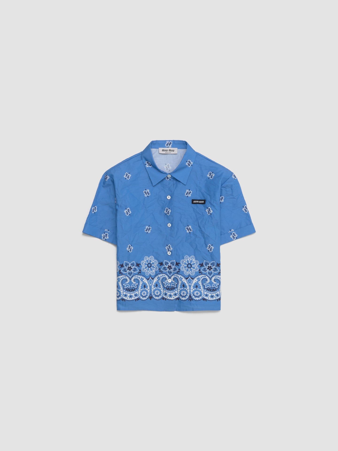 Rough Poplin Shirt with Print in Light Blue & White