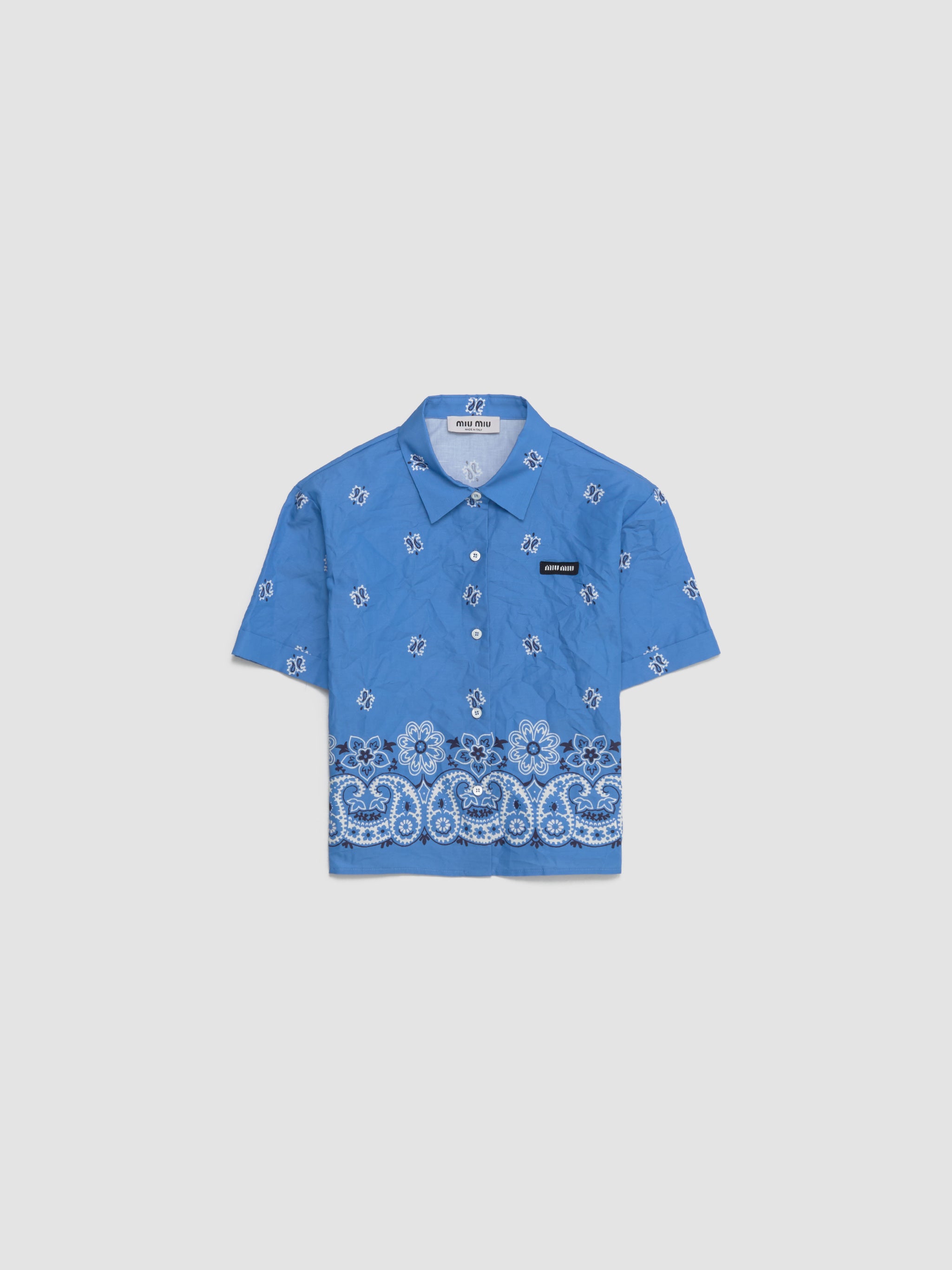 Rough Poplin Shirt with Print in Light Blue & White