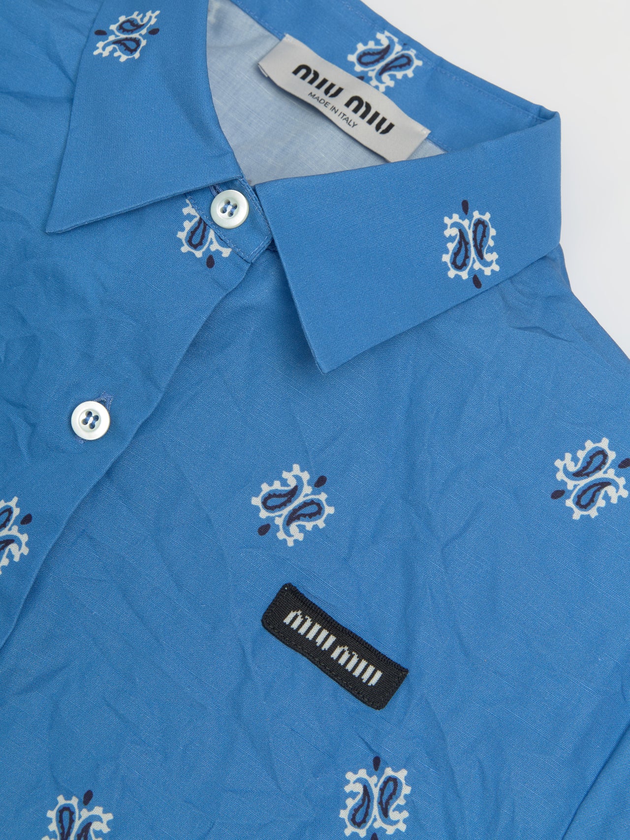 Rough Poplin Shirt with Print in Light Blue & White