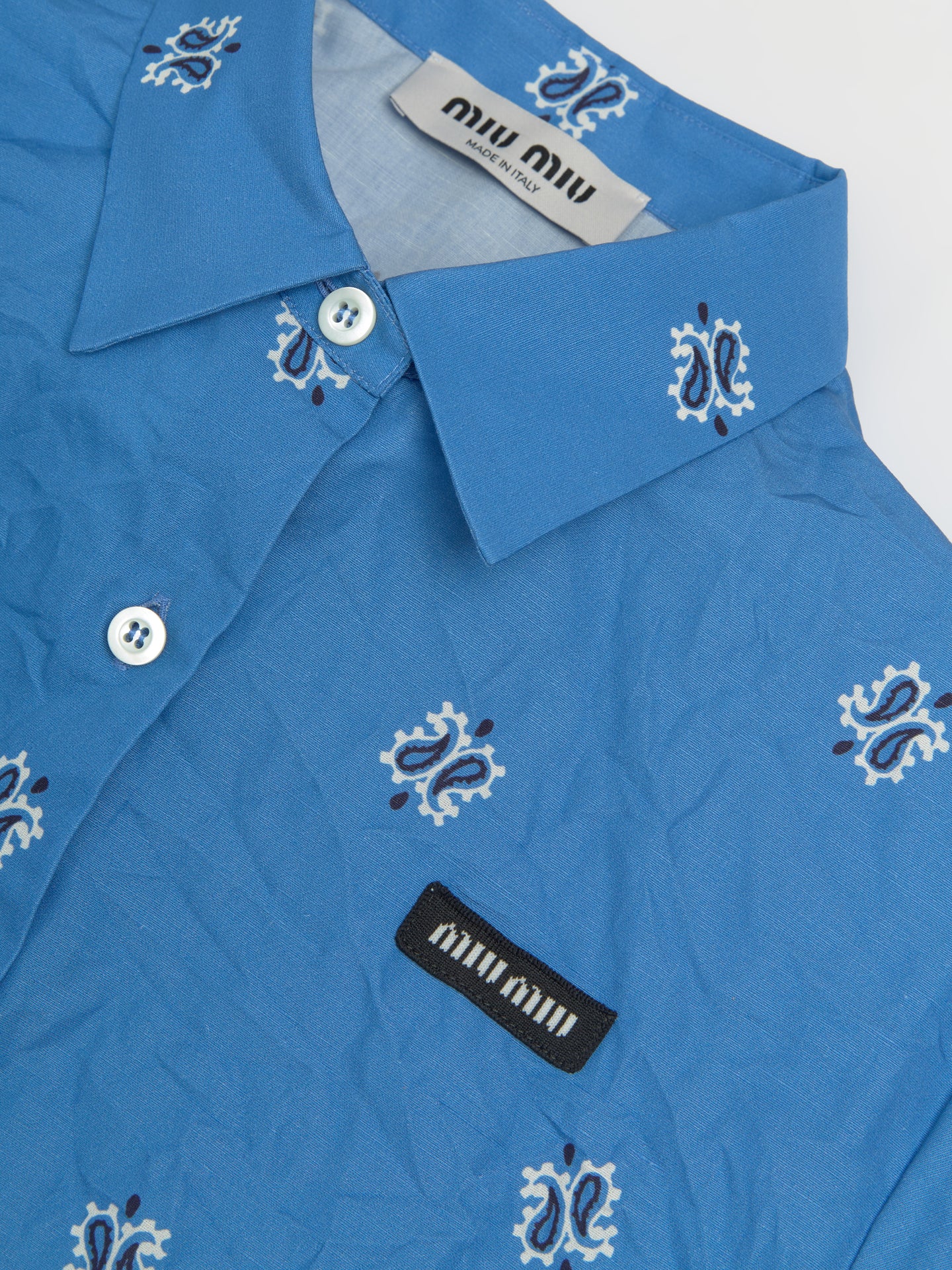 Rough Poplin Shirt with Print in Light Blue & White