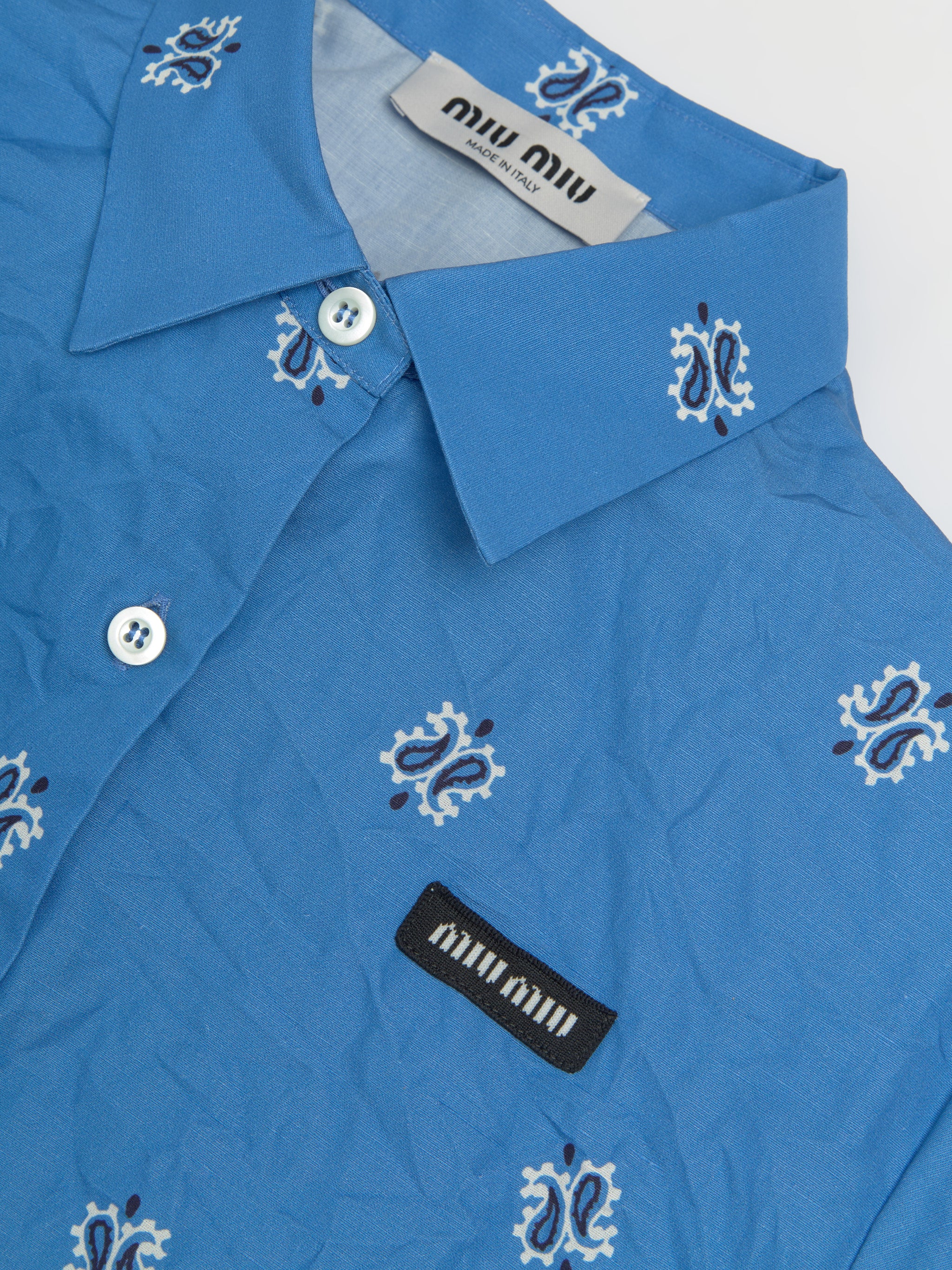 Rough Poplin Shirt with Print in Light Blue & White