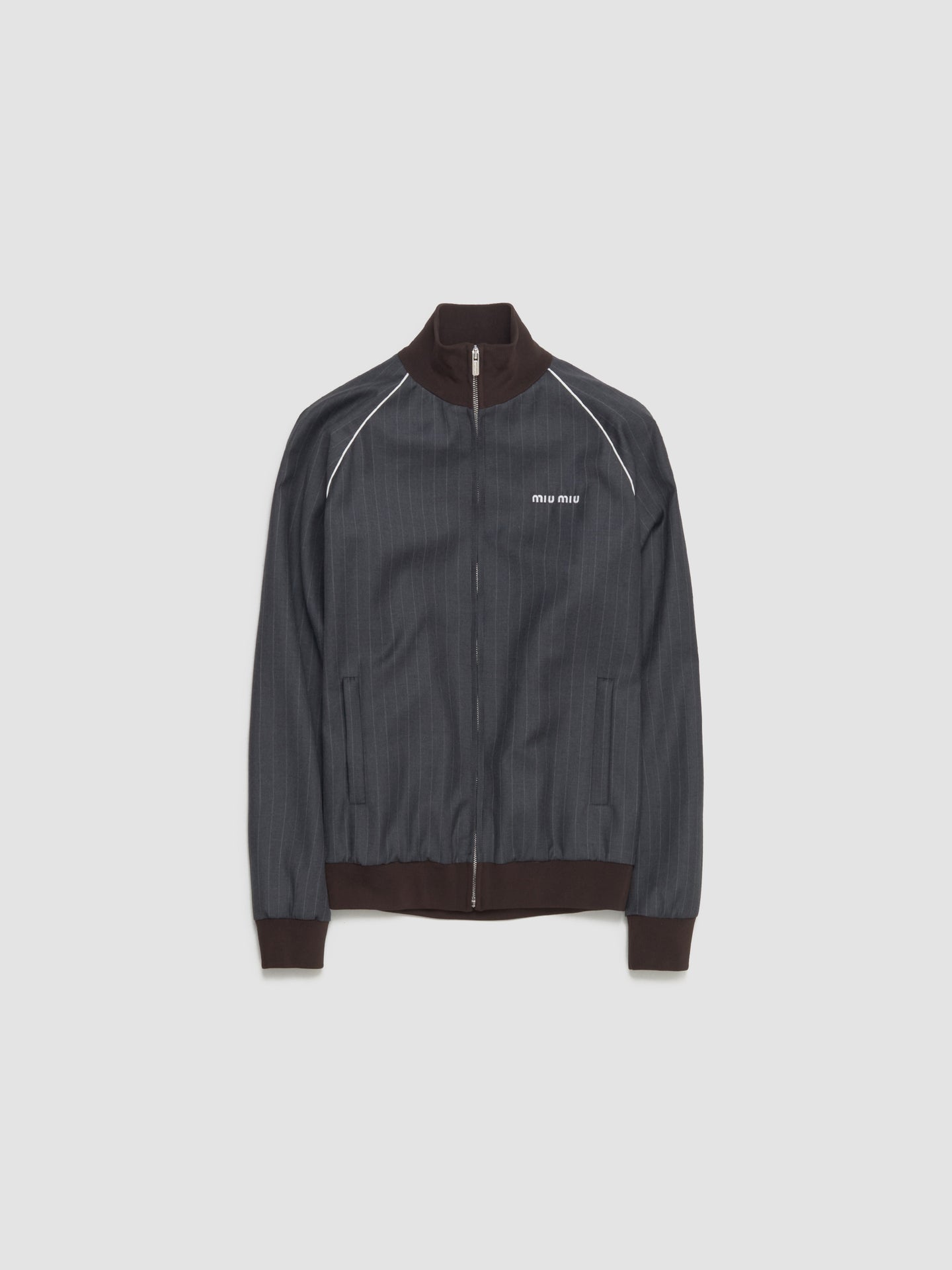 Blouson Jacket with Zip and Pinstripes in Slate Grey