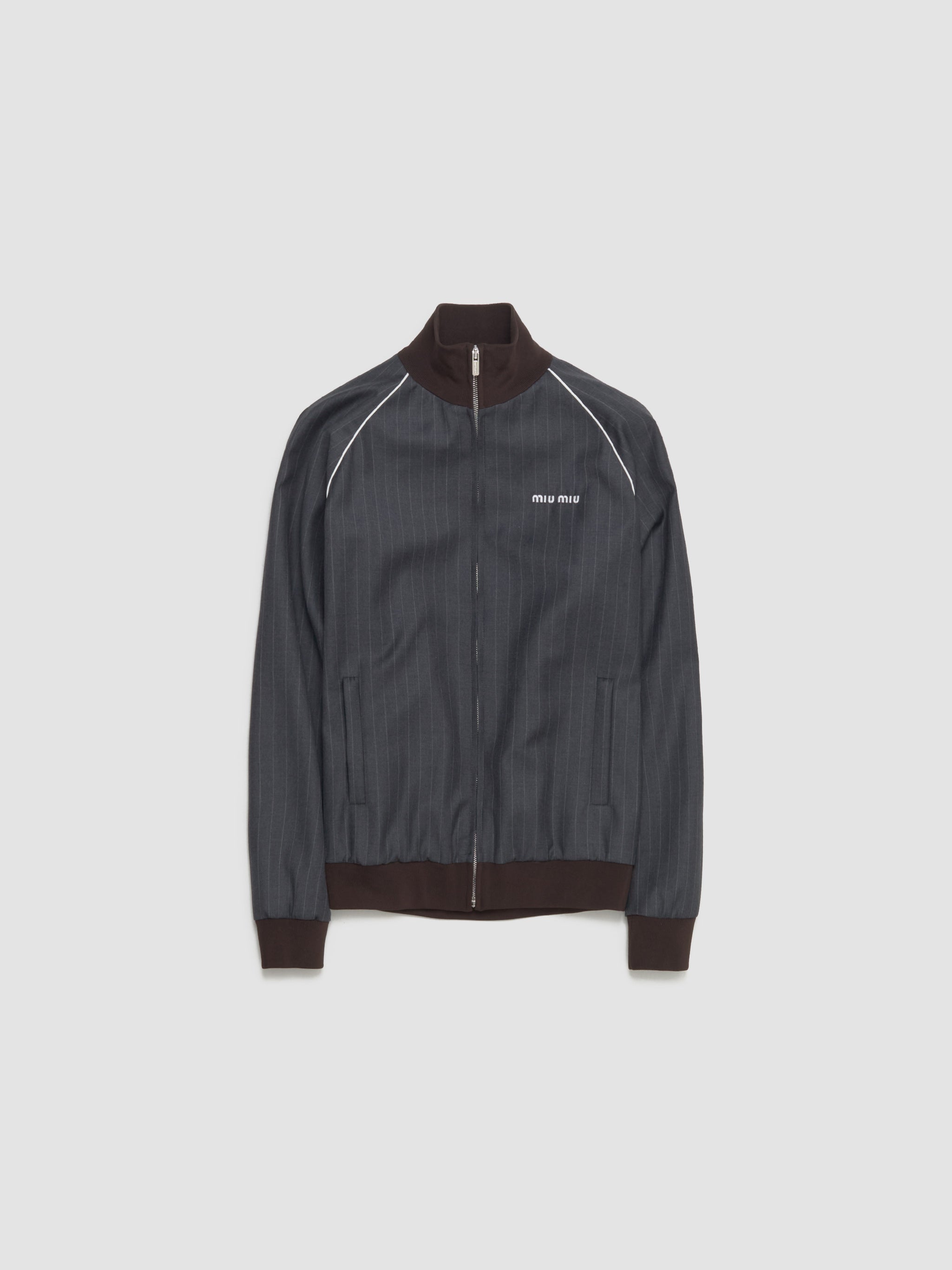 Blouson Jacket with Zip and Pinstripes in Slate Grey