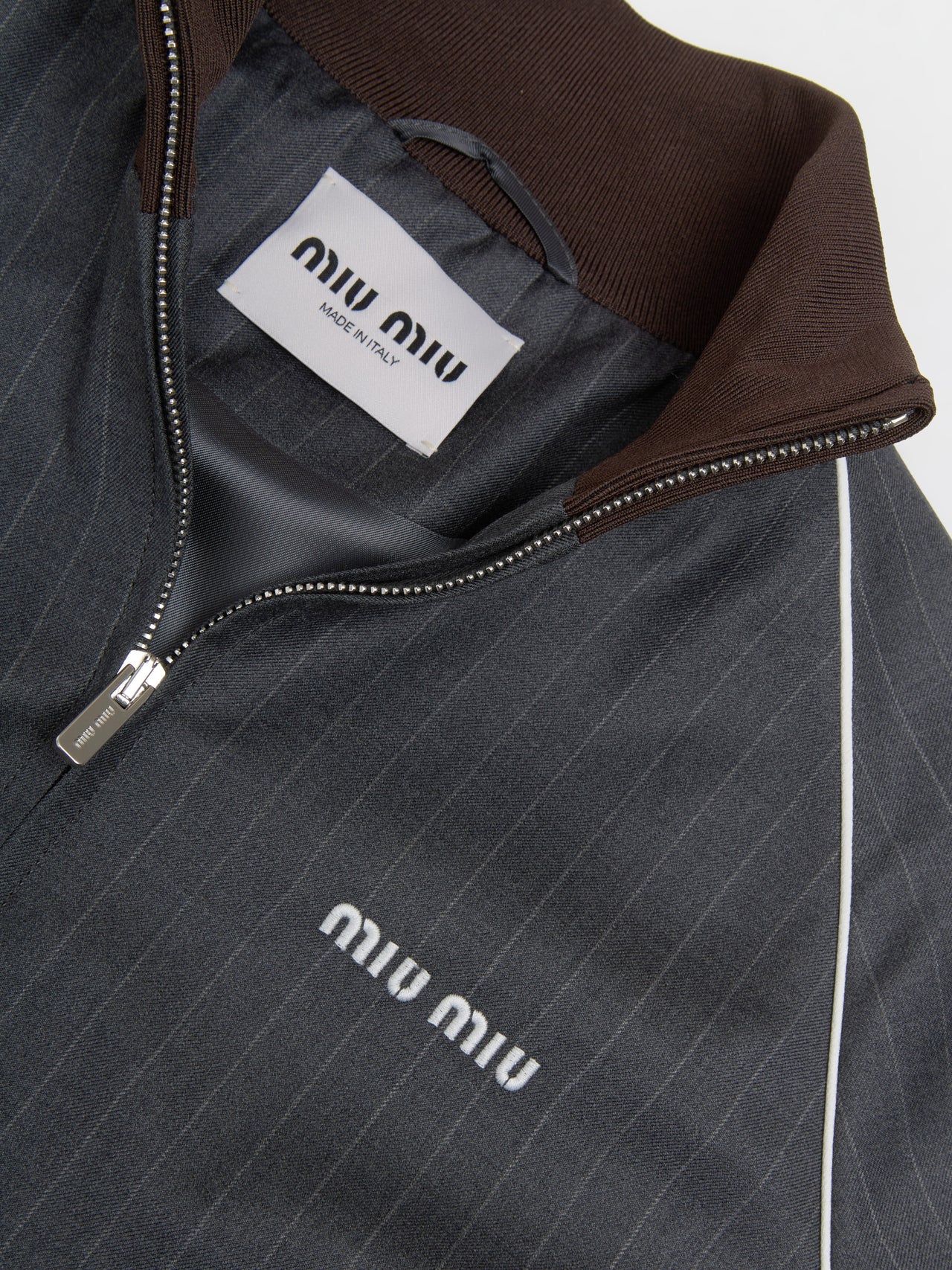Blouson Jacket with Zip and Pinstripes in Slate Grey