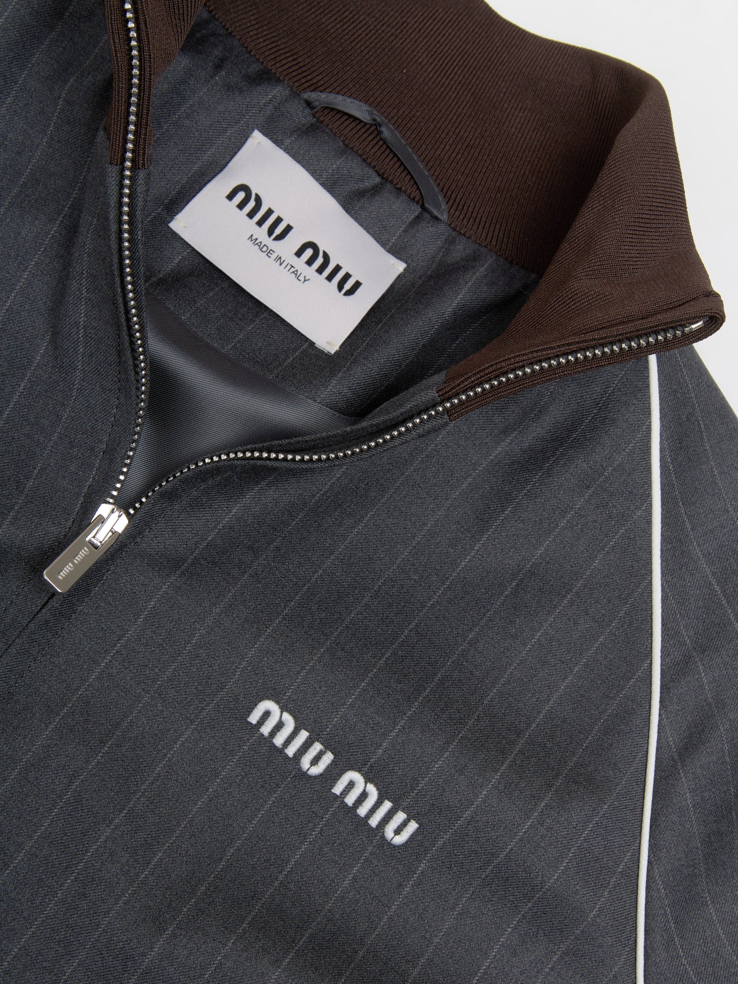 Blouson Jacket with Zip and Pinstripes in Slate Grey