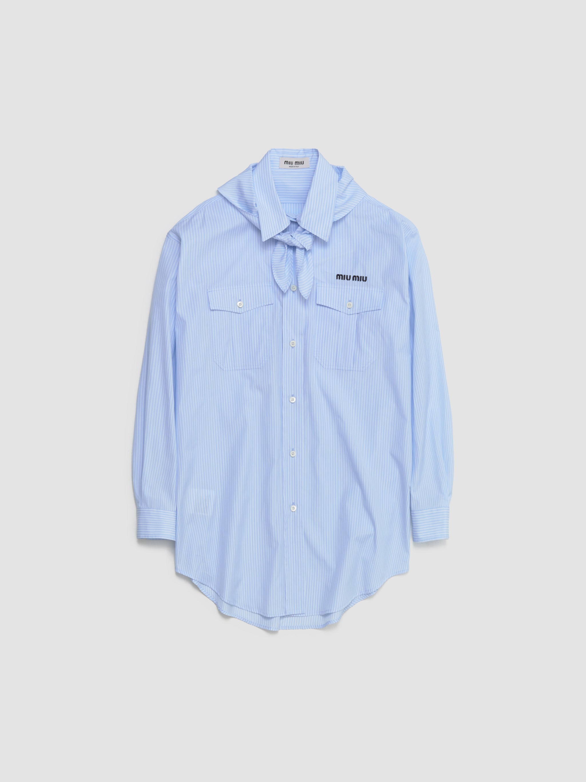 Striped Poplin Shirt in Sky Blue