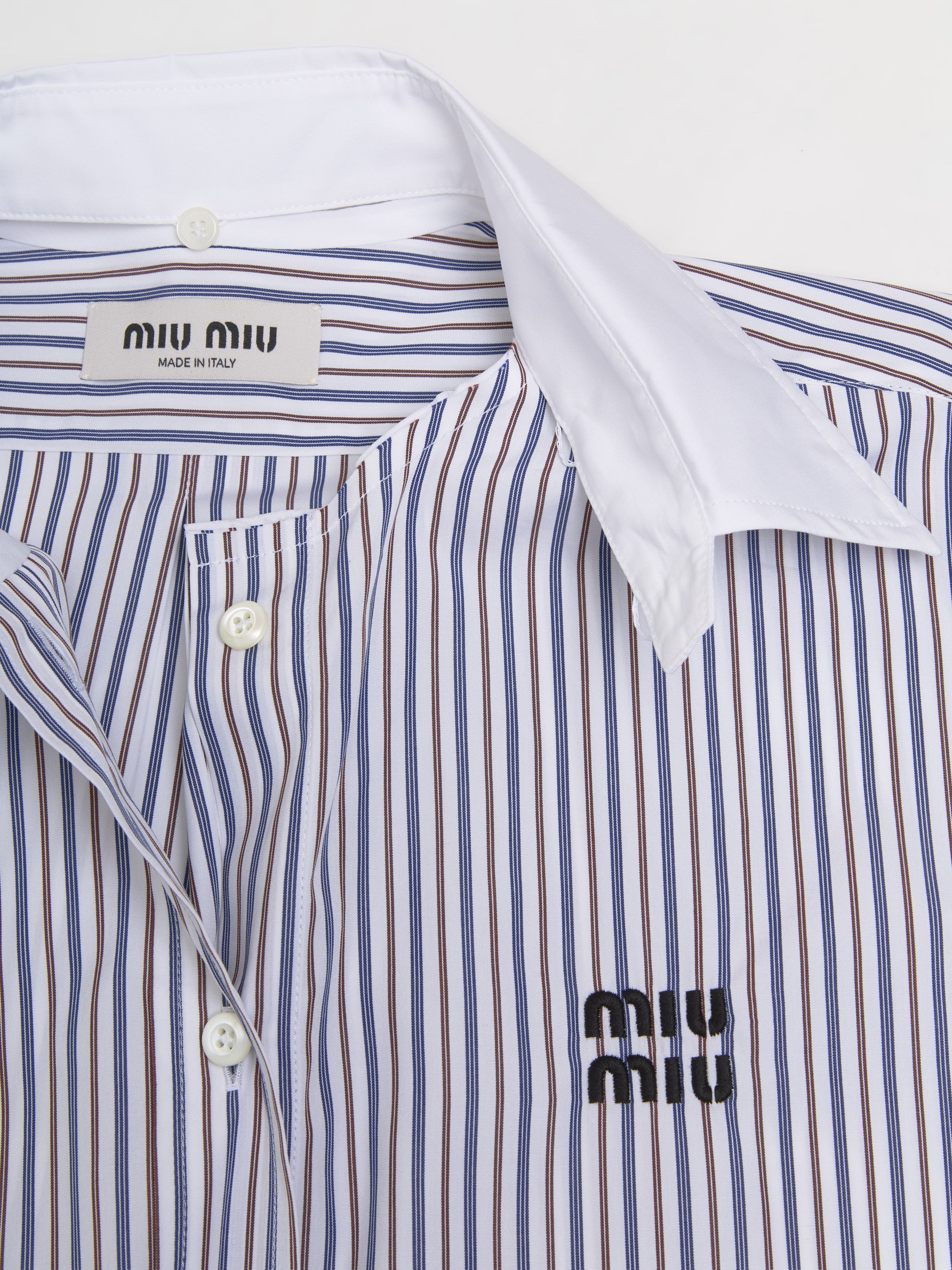 Striped Poplin Shirt in White & Cocoa Brown