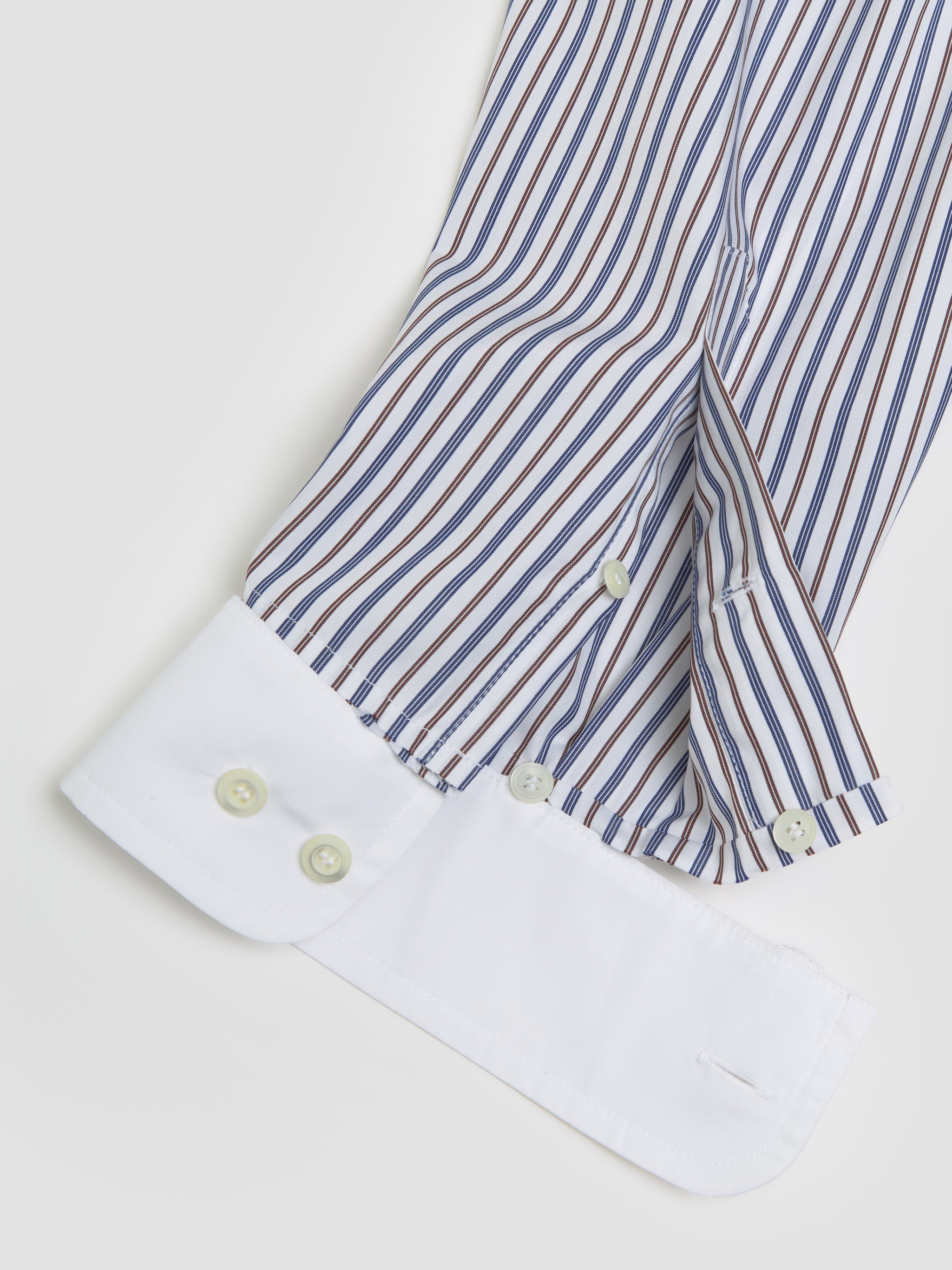 Striped Poplin Shirt in White & Cocoa Brown