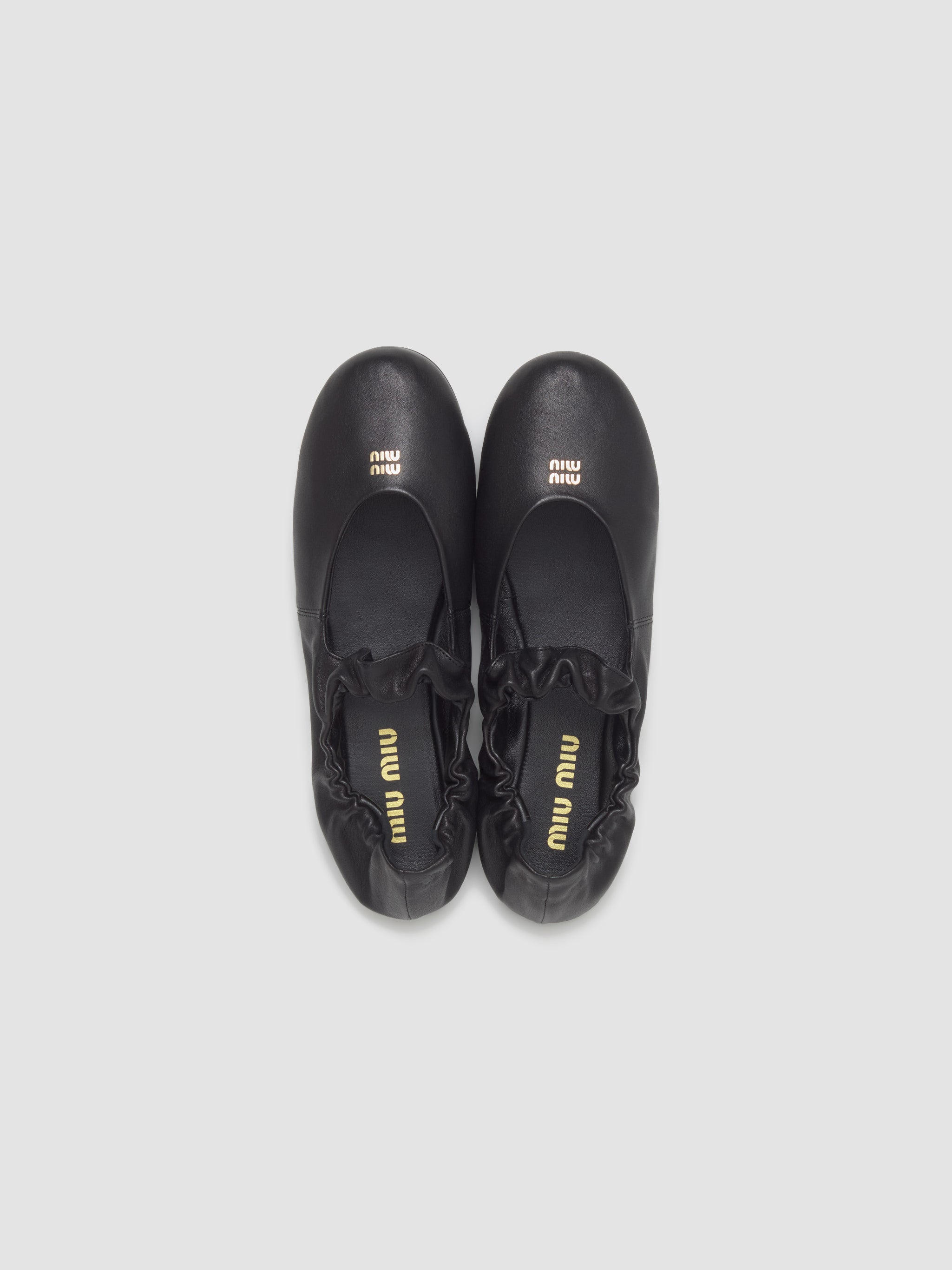 Ruches Nappa Leather Ballerinas in Black
