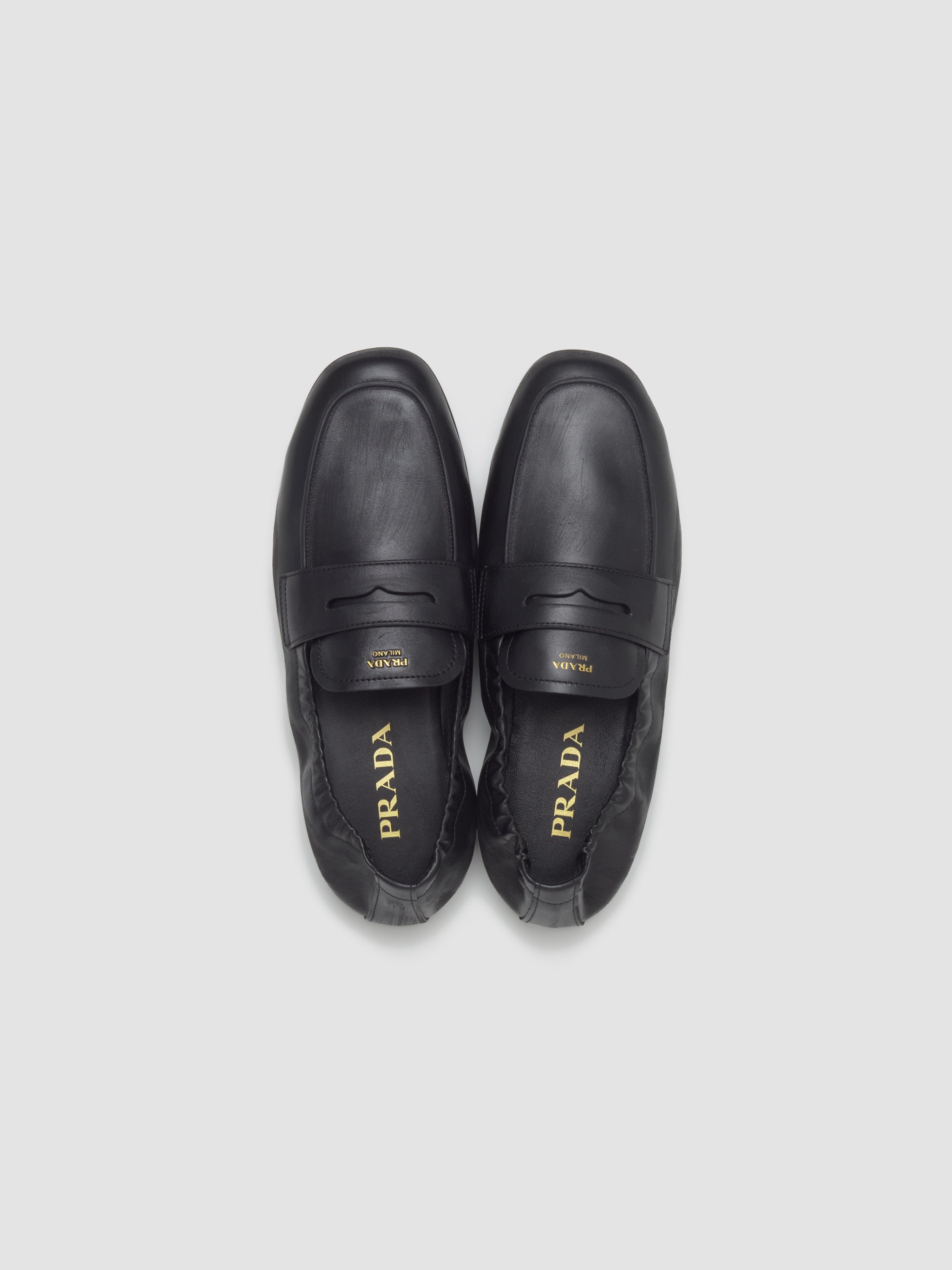 Shuffle Antiqued Leather Loafers in Black