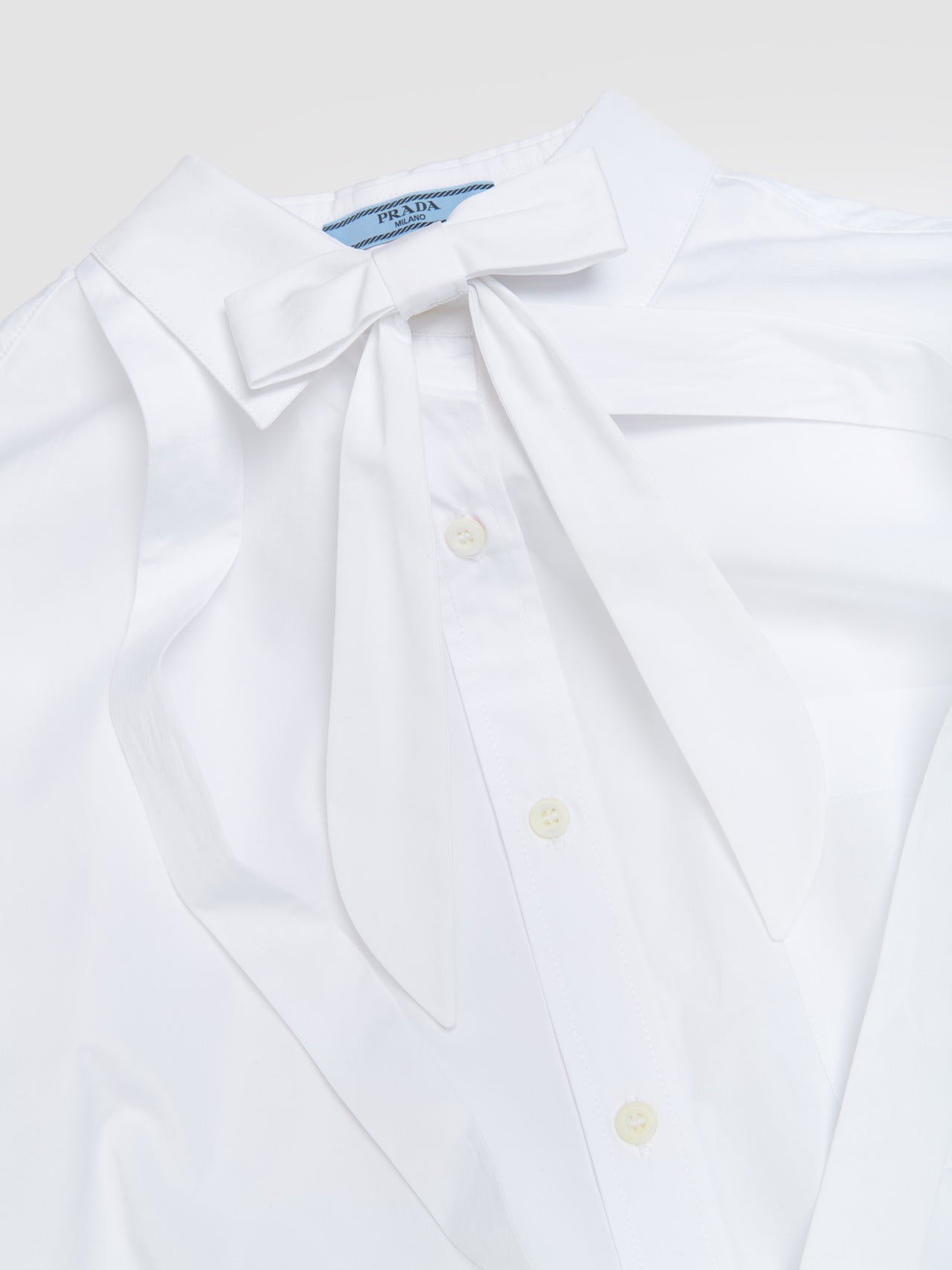 Cropped Cotton Shirt with Bow Detail in White
