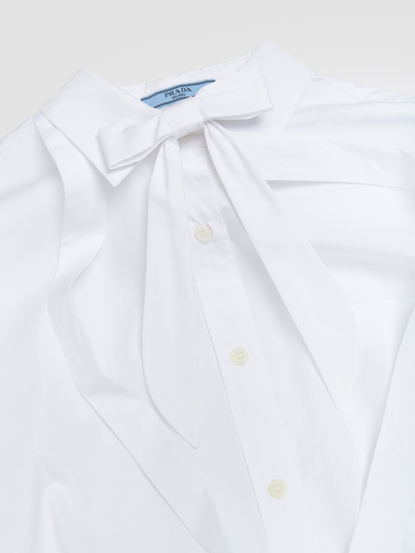Cropped Cotton Shirt with Bow Detail in White