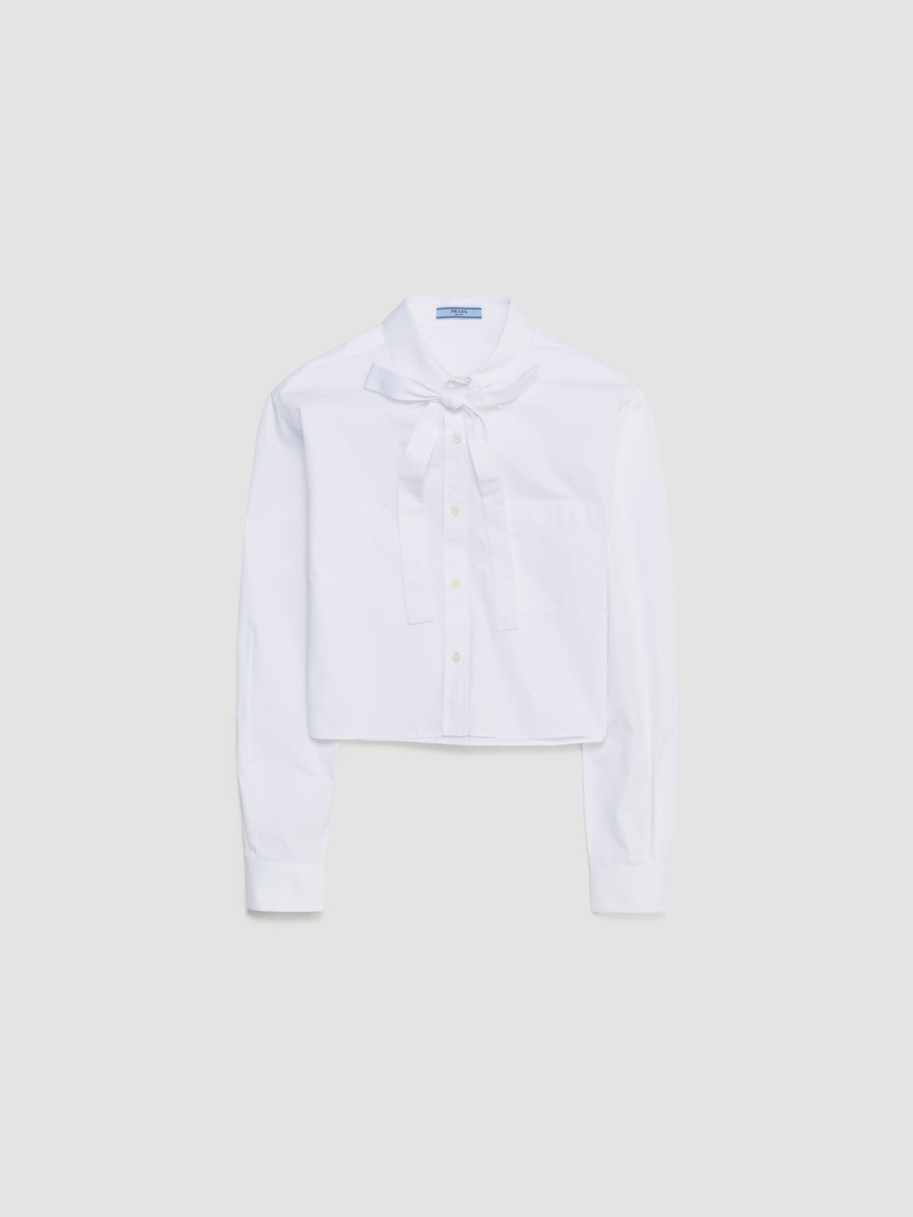 Cropped Cotton Shirt with Bow Detail in White