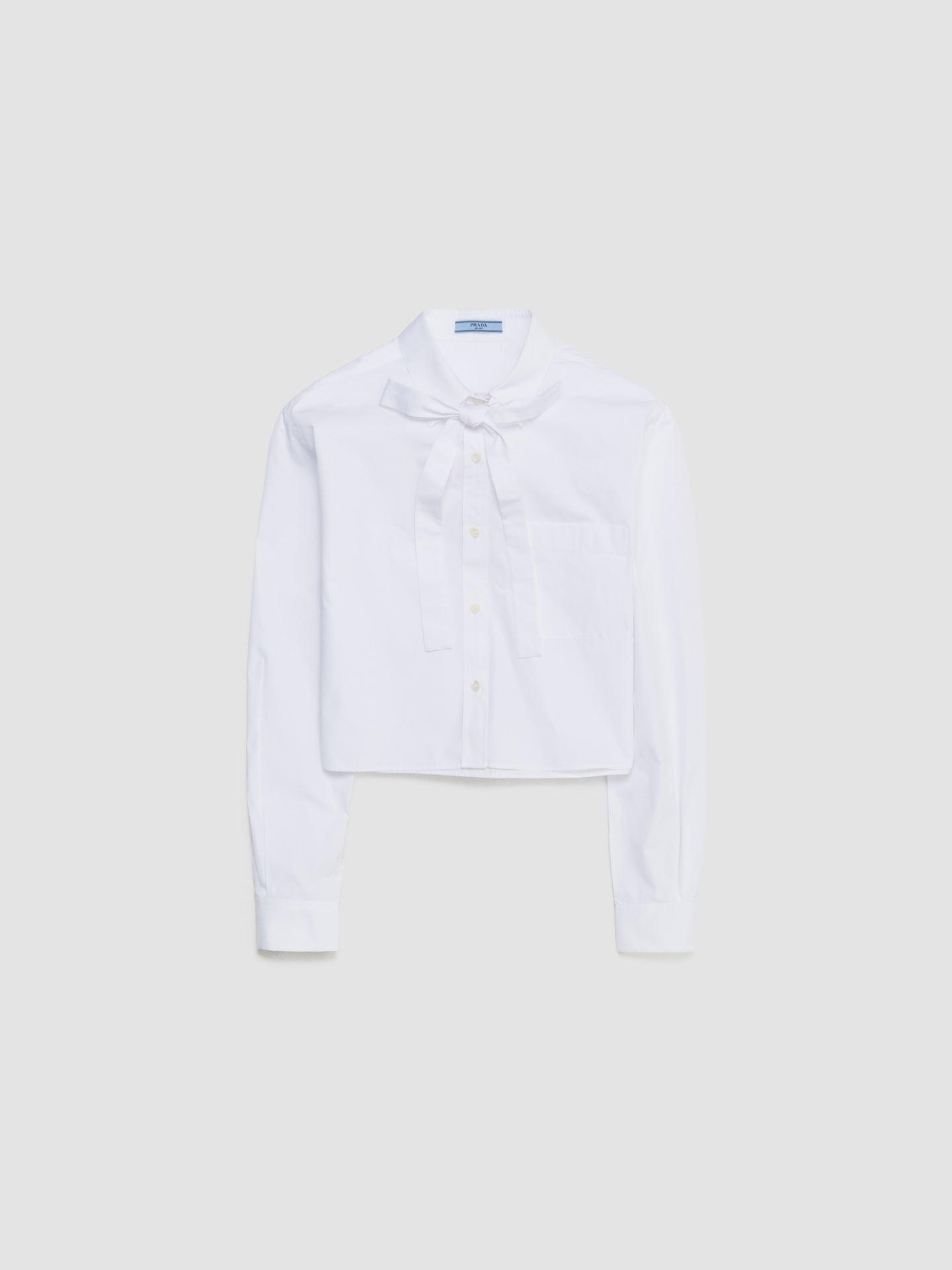 Cropped Cotton Shirt with Bow Detail in White