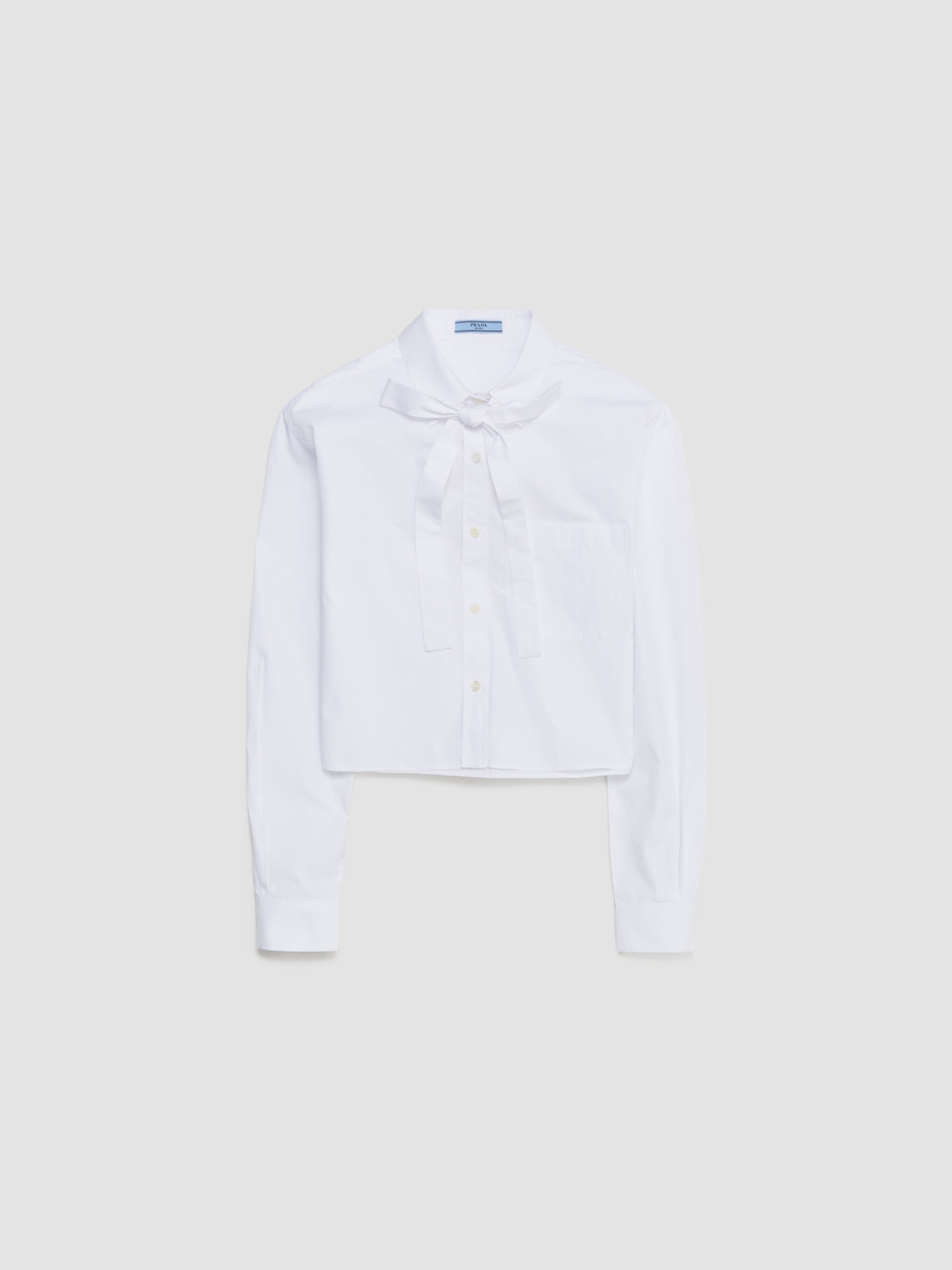 Cropped Cotton Shirt with Bow Detail in White