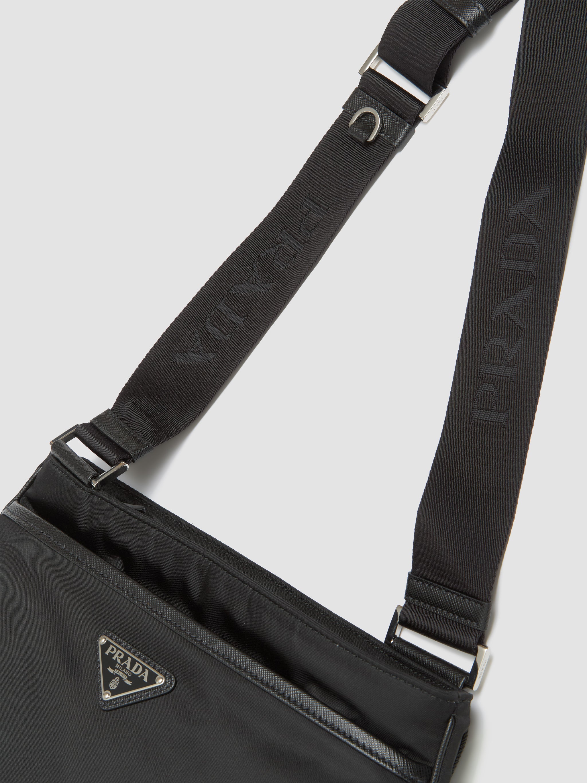 Re-Nylon and Saffiano Leather Shoulder Bag in Black