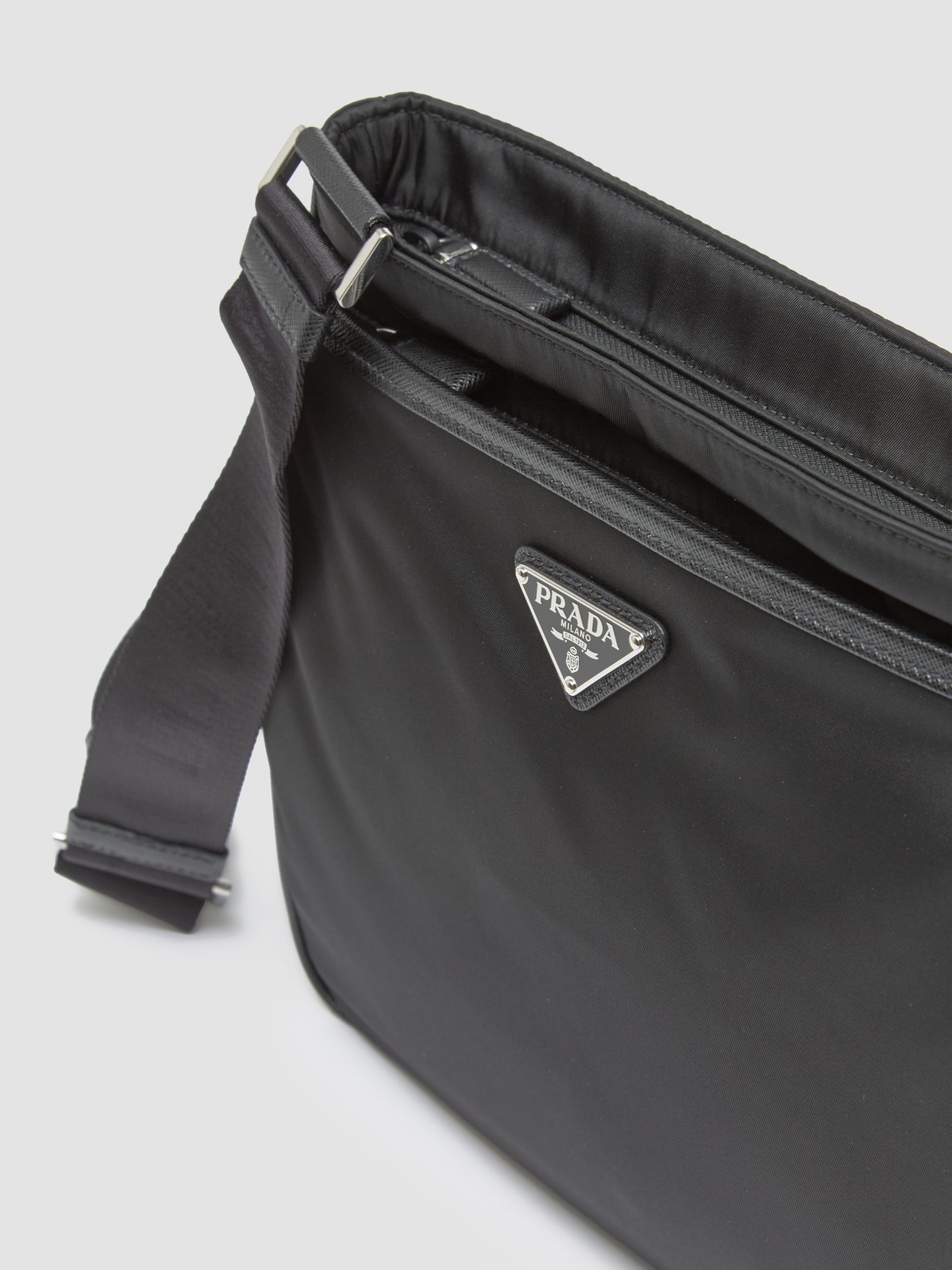 Re-Nylon and Saffiano Leather Shoulder Bag in Black