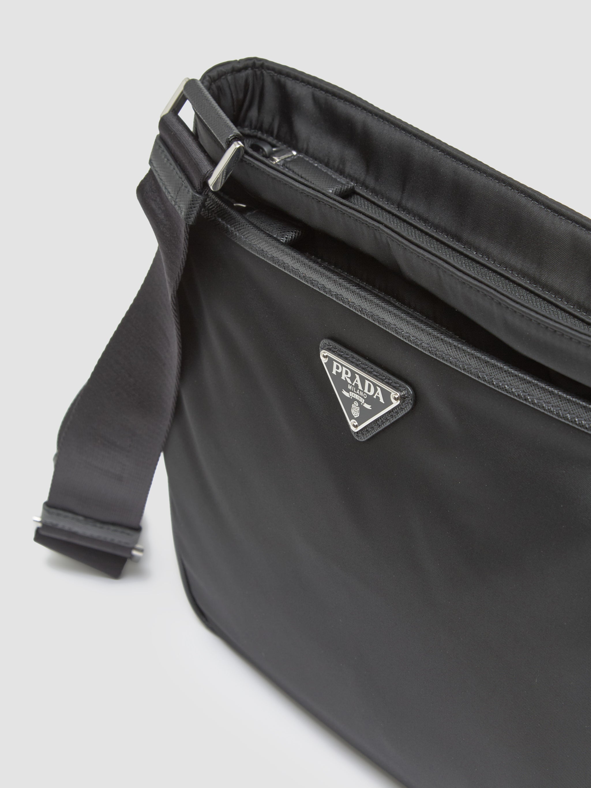 Re-Nylon and Saffiano Leather Shoulder Bag in Black